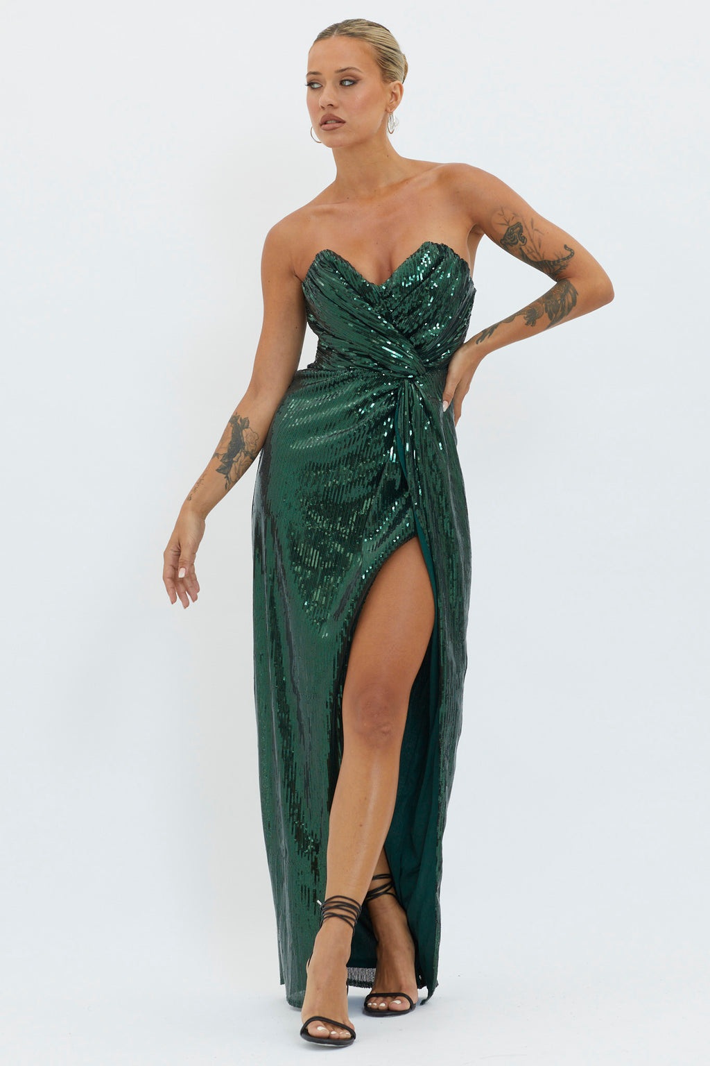 Angel Energy Strapless Sequin Maxi Dress Hunter Green by Selfie Leslie Australia