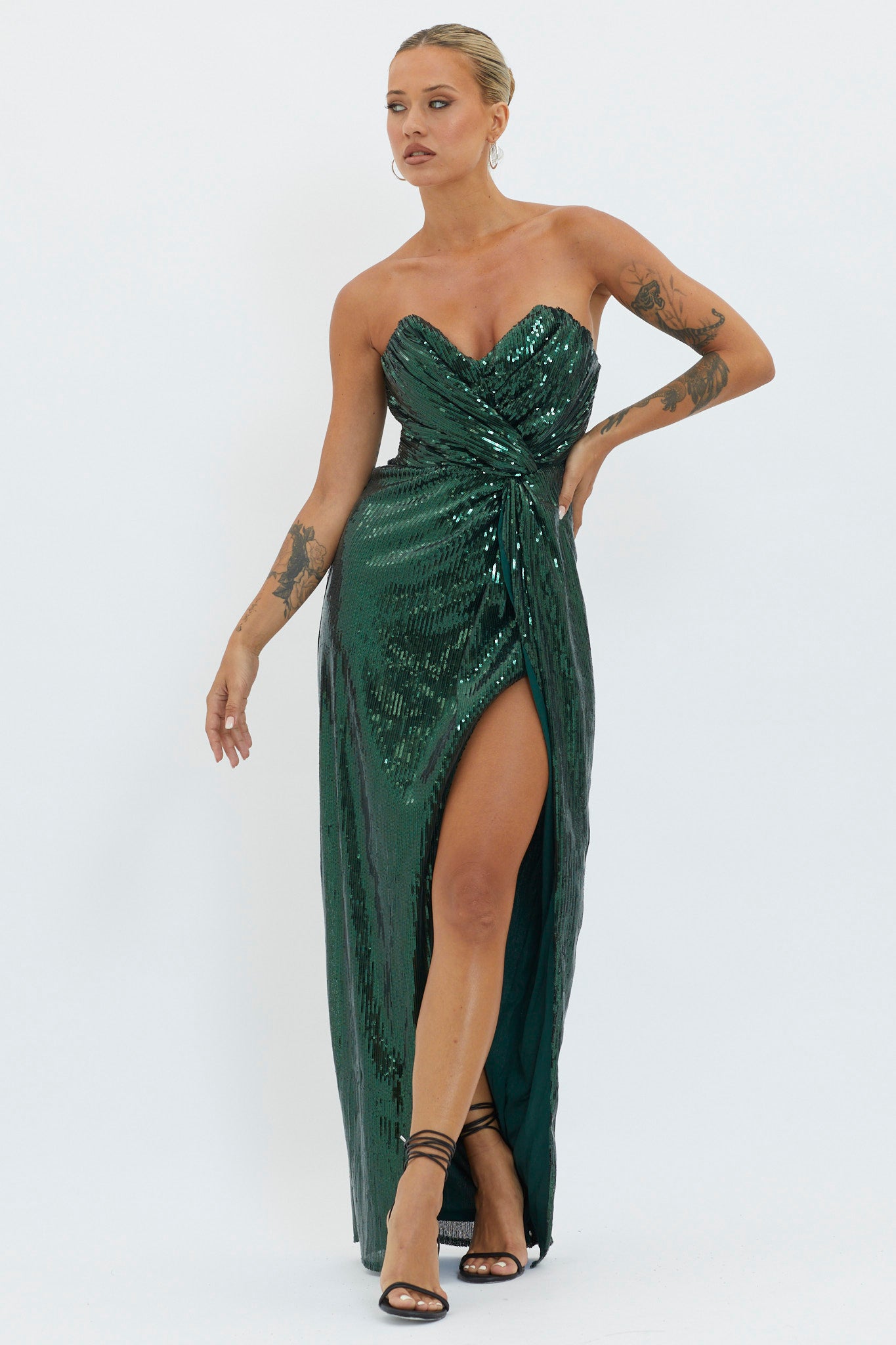 Angel Energy Strapless Sequin Maxi Dress Hunter Green by Selfie Leslie Australia