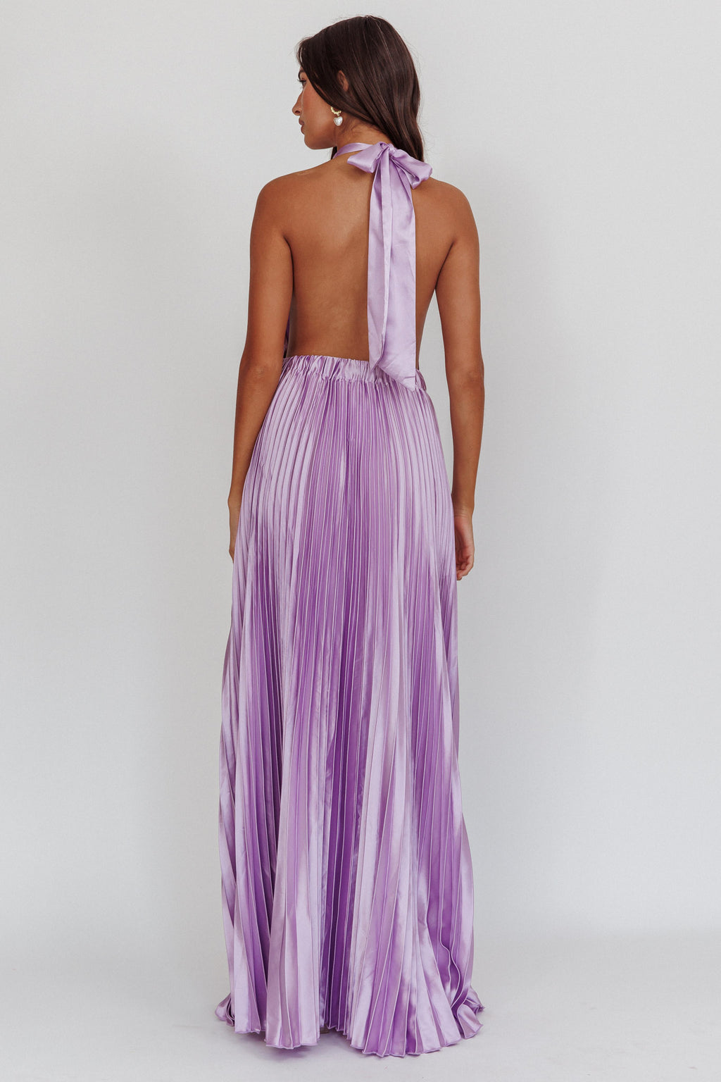 Monarch Pleated Satin Maxi Dress Lavender by Selfie Leslie Australia