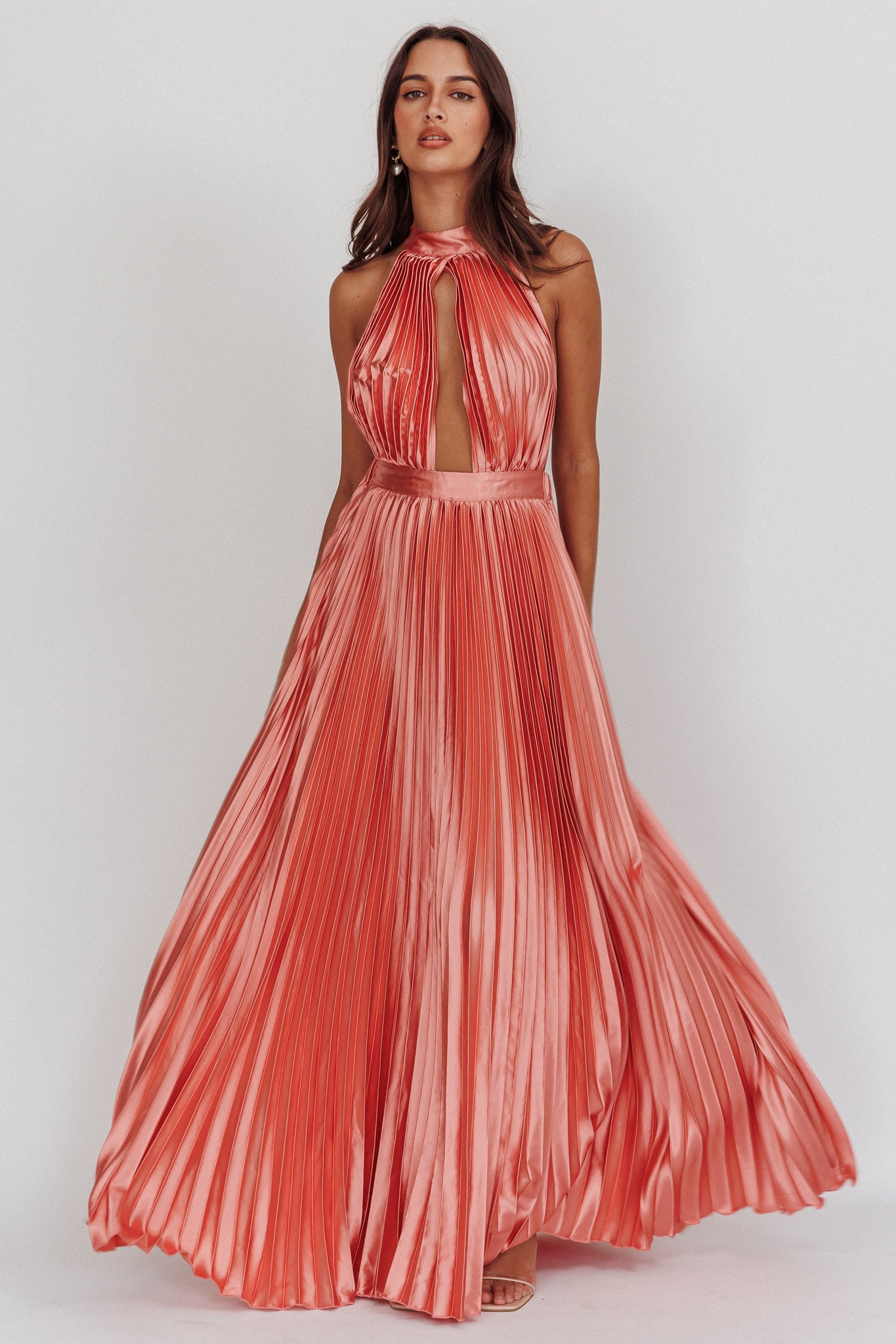 Monarch Pleated Satin Maxi Dress Rose by Selfie Leslie Australia