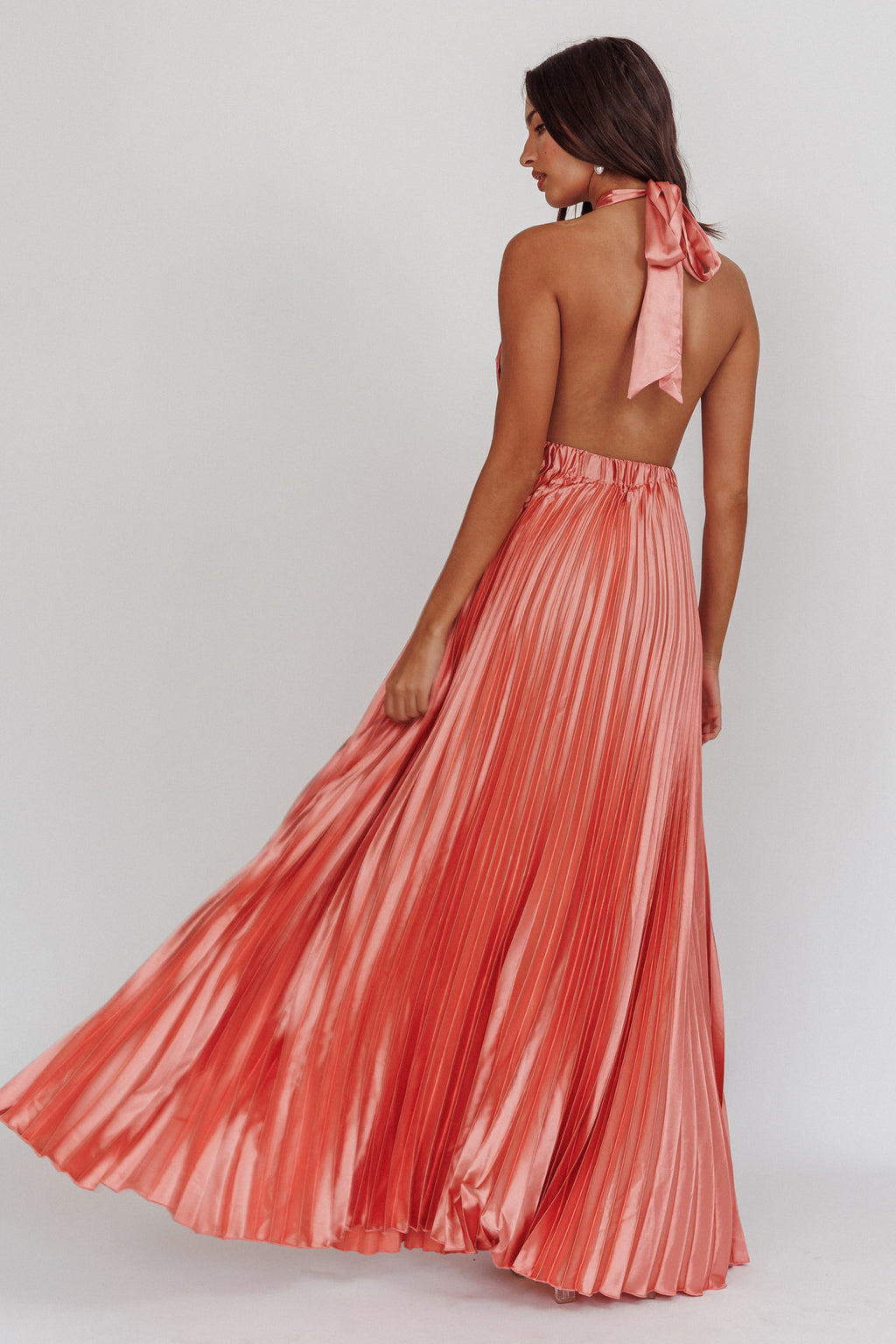 Monarch Pleated Satin Maxi Dress Rose by Selfie Leslie Australia