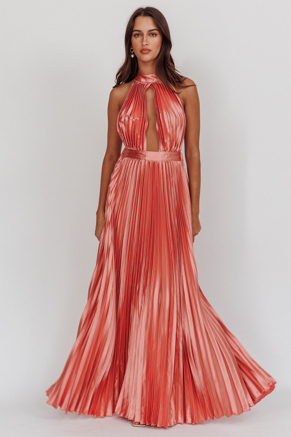 Monarch Pleated Satin Maxi Dress Rose by Selfie Leslie Australia