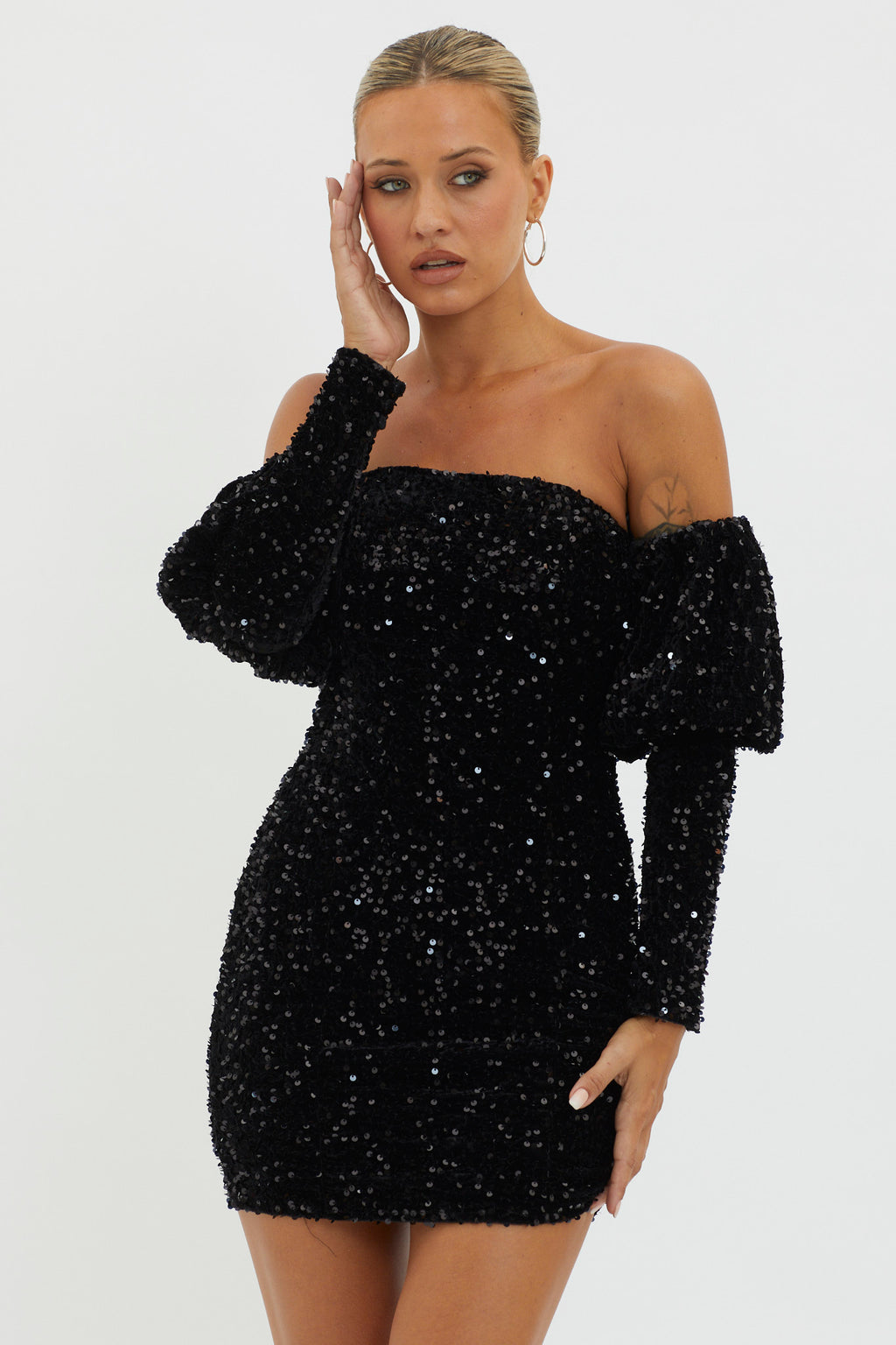 Merry & Bright Sequin Mini Dress Black by Selfie Leslie Australia