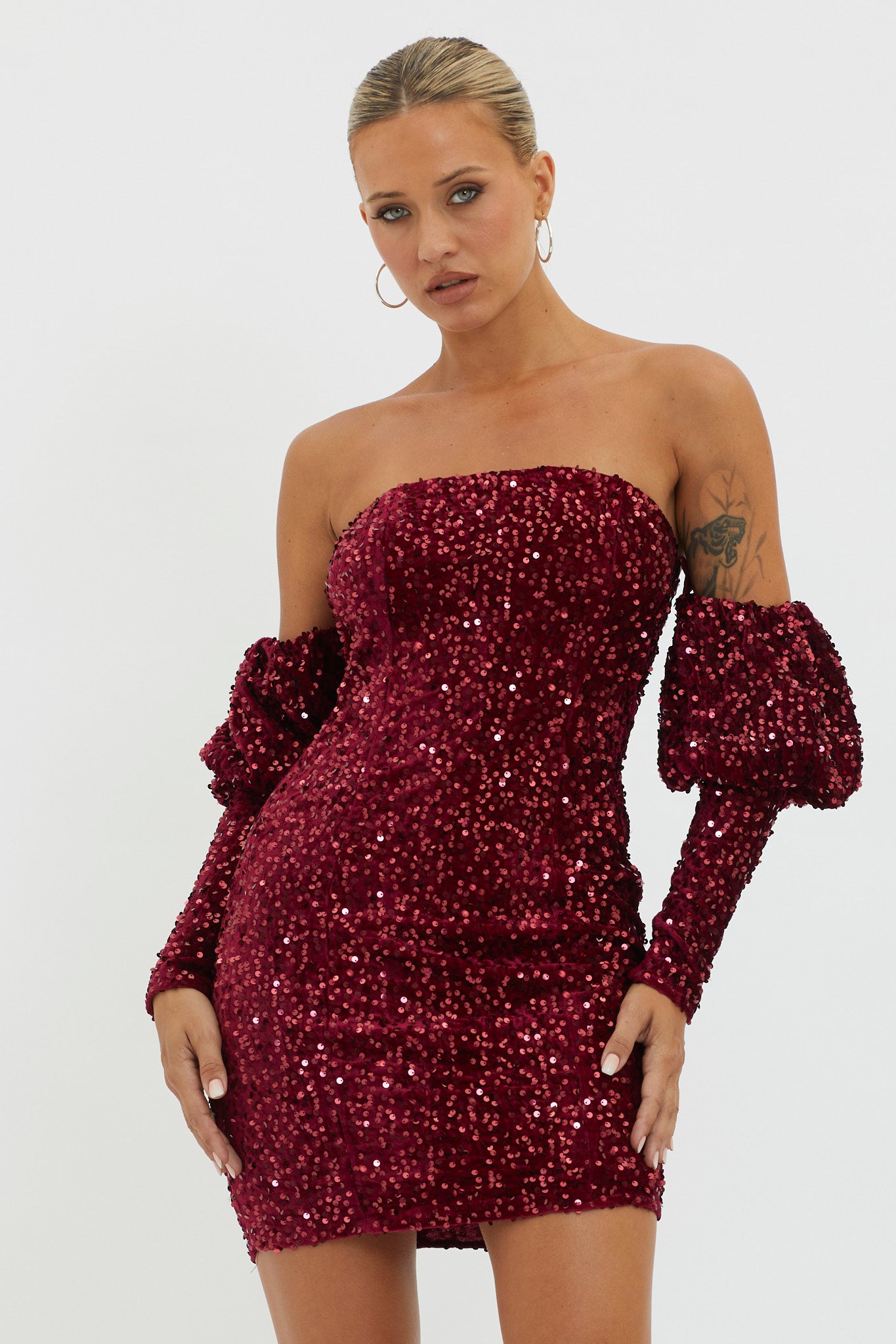Merry & Bright Sequin Mini Dress Wine by Selfie Leslie Australia