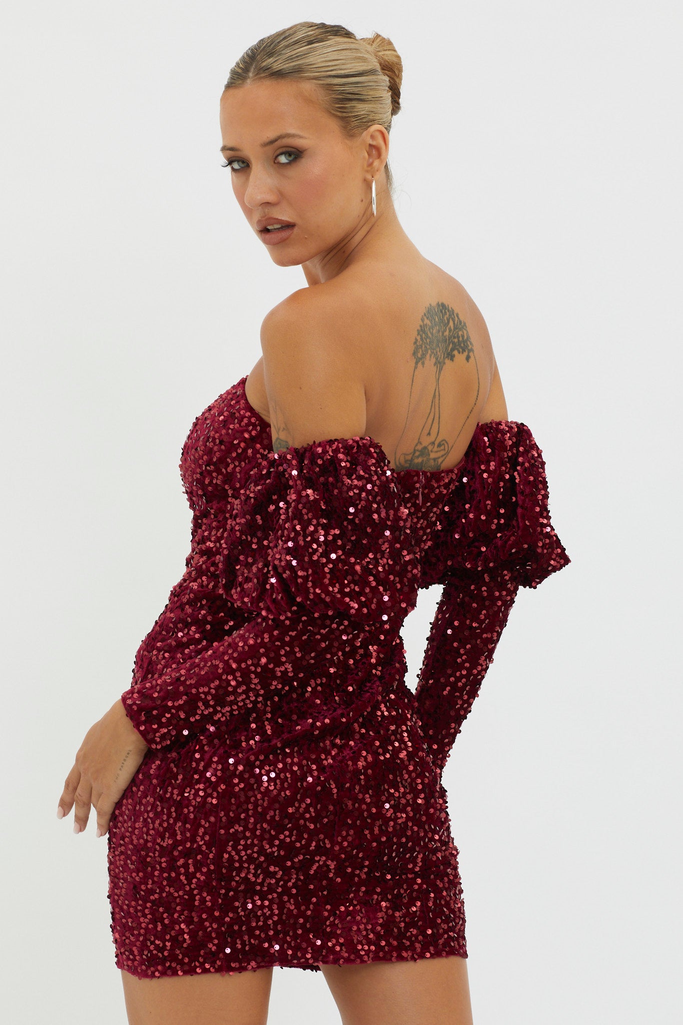 Merry & Bright Sequin Mini Dress Wine by Selfie Leslie Australia