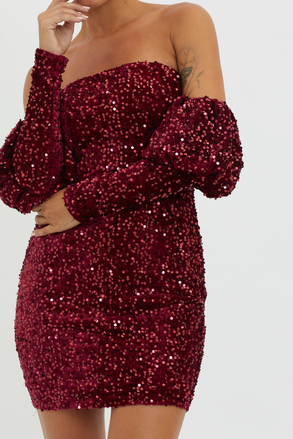 Merry & Bright Sequin Mini Dress Wine by Selfie Leslie Australia