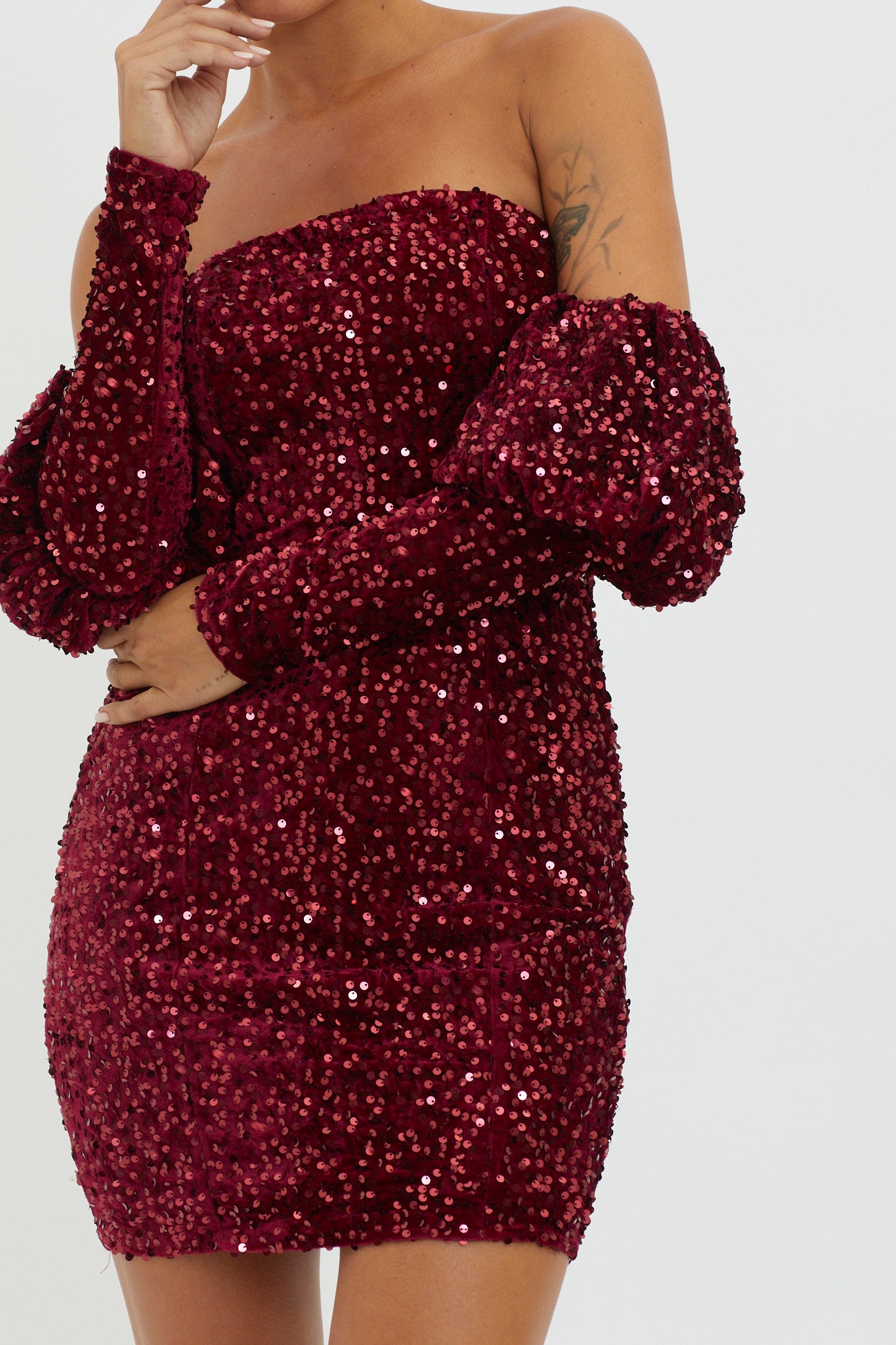 Merry & Bright Sequin Mini Dress Wine by Selfie Leslie Australia