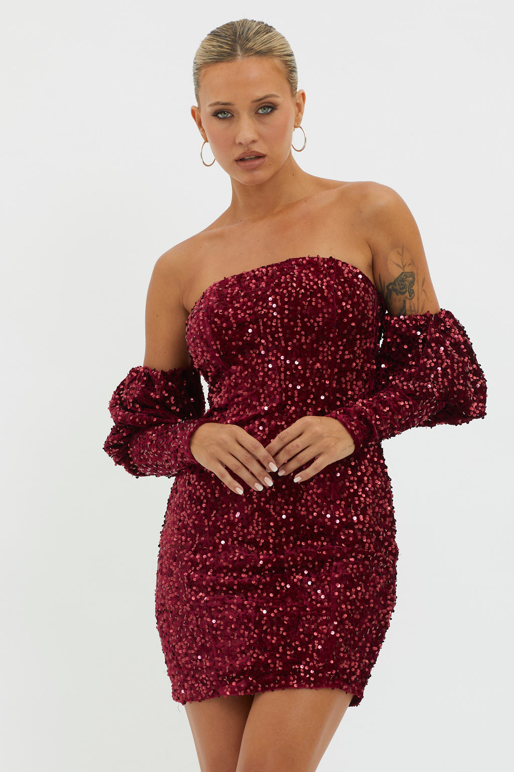 Merry & Bright Sequin Mini Dress Wine by Selfie Leslie Australia