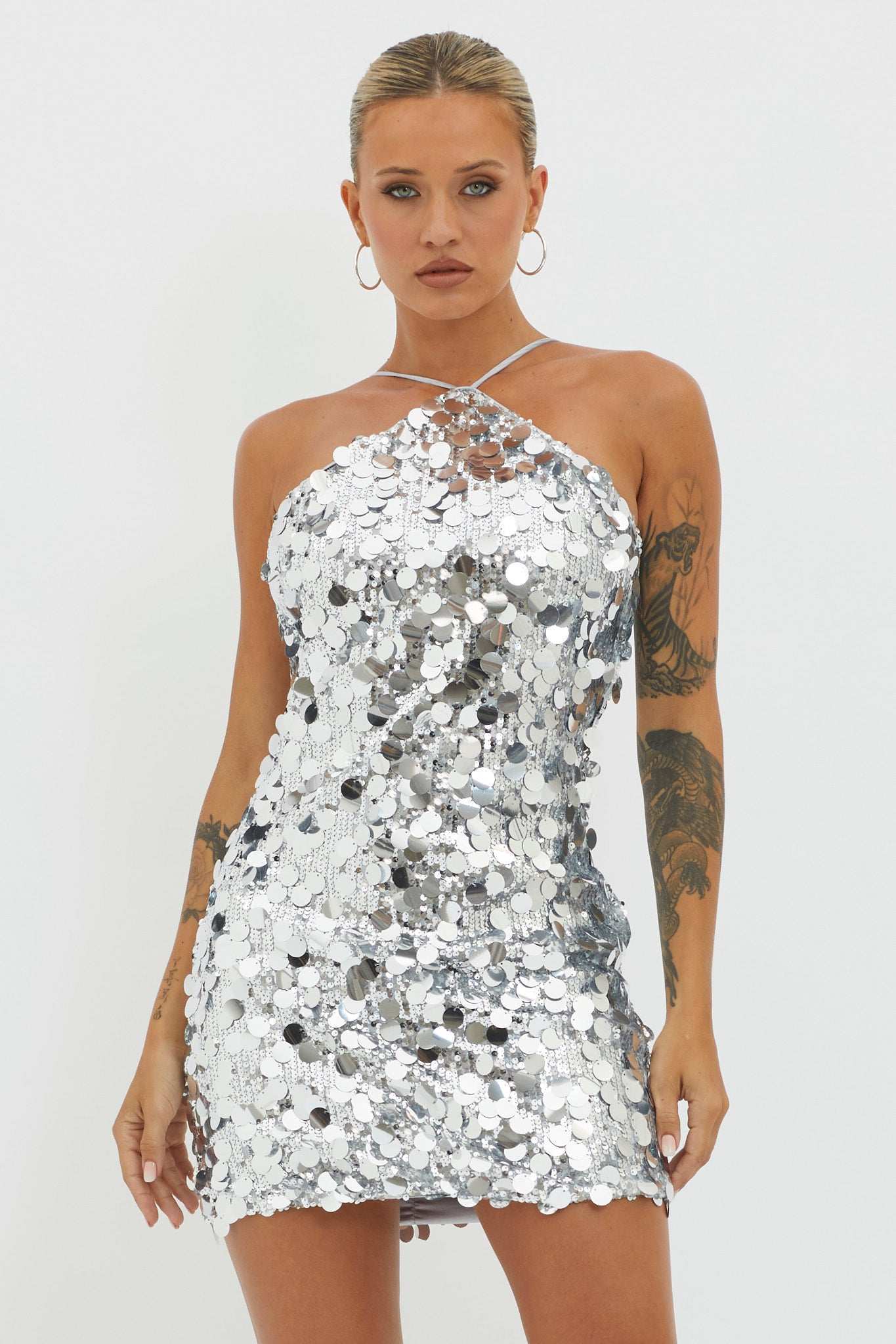 Champagne Twist Sequin Mini Dress Silver by Selfie Leslie Australia
