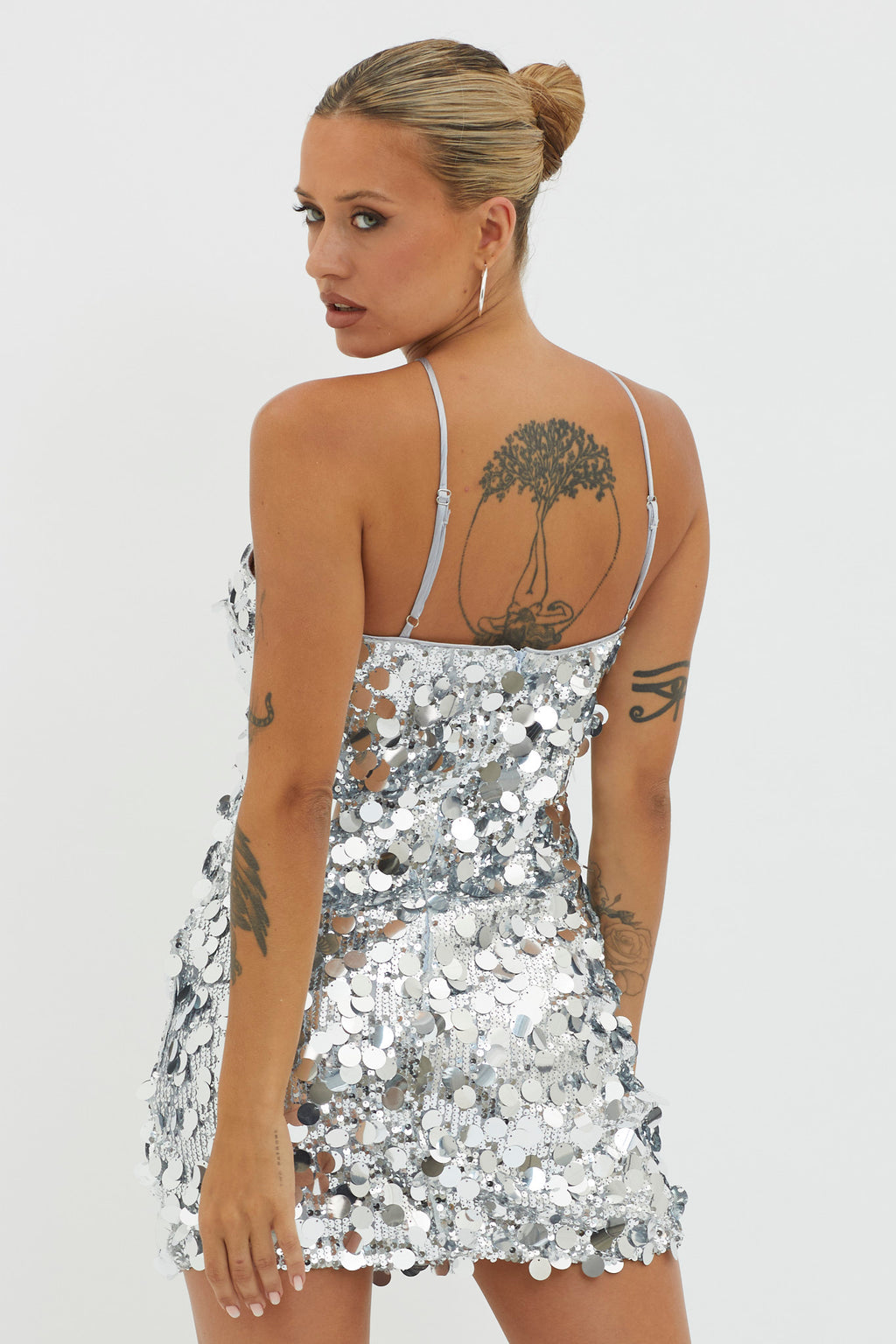 Champagne Twist Sequin Mini Dress Silver by Selfie Leslie Australia