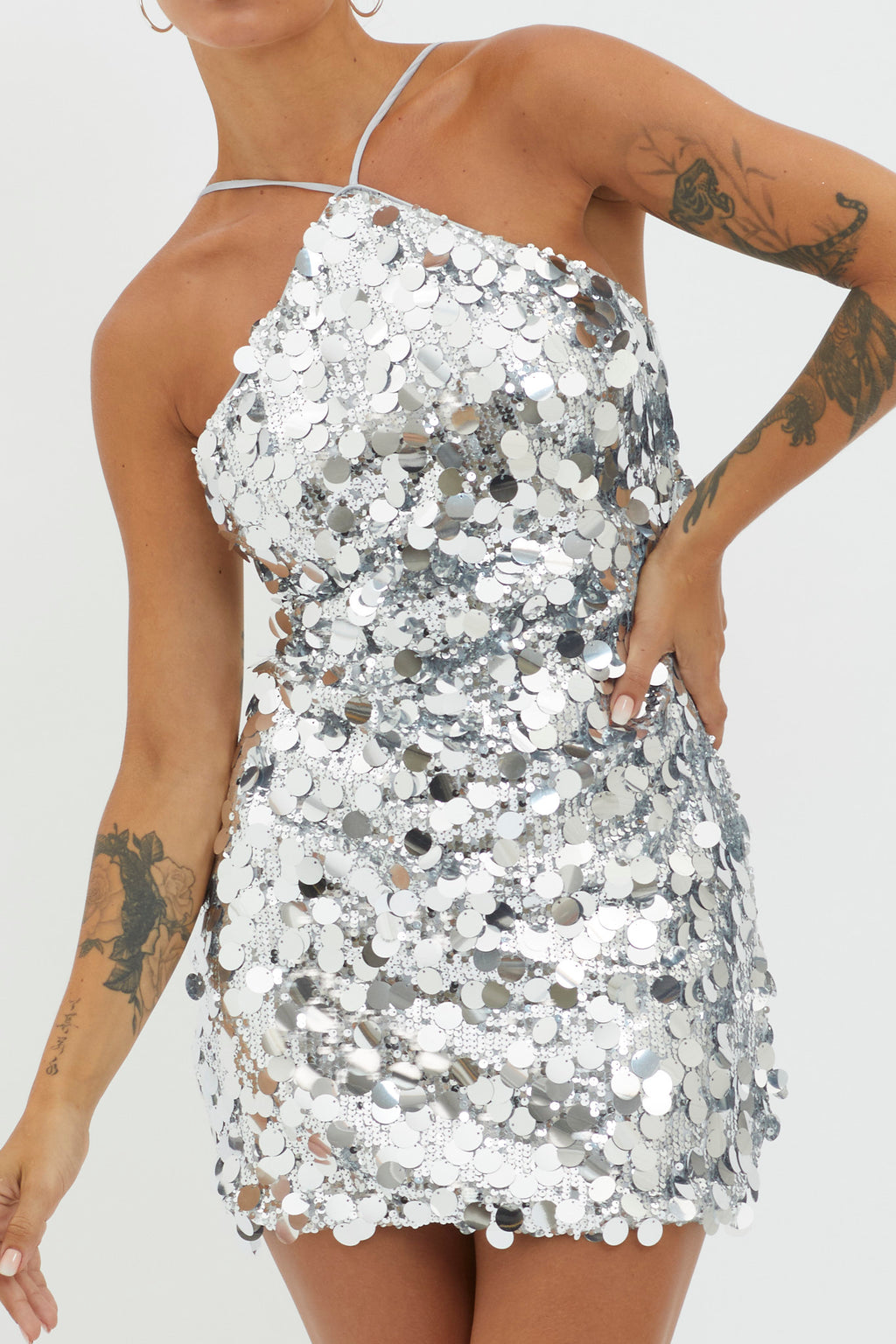 Champagne Twist Sequin Mini Dress Silver by Selfie Leslie Australia
