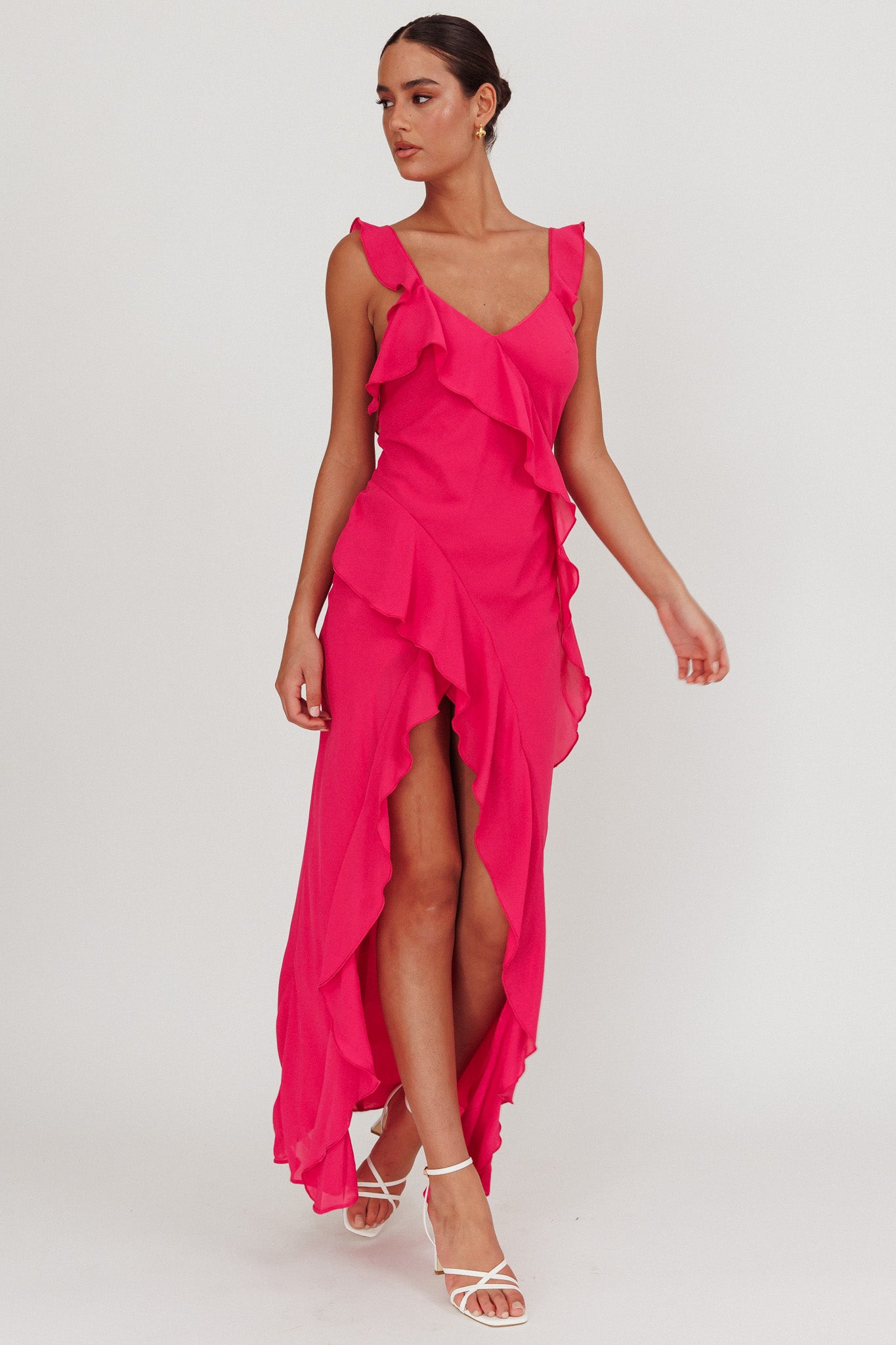 Joyride Ruffle Maxi Dress Magenta by Selfie Leslie Australia