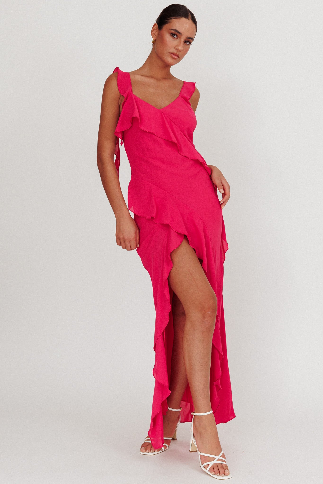 Joyride Ruffle Maxi Dress Magenta by Selfie Leslie Australia