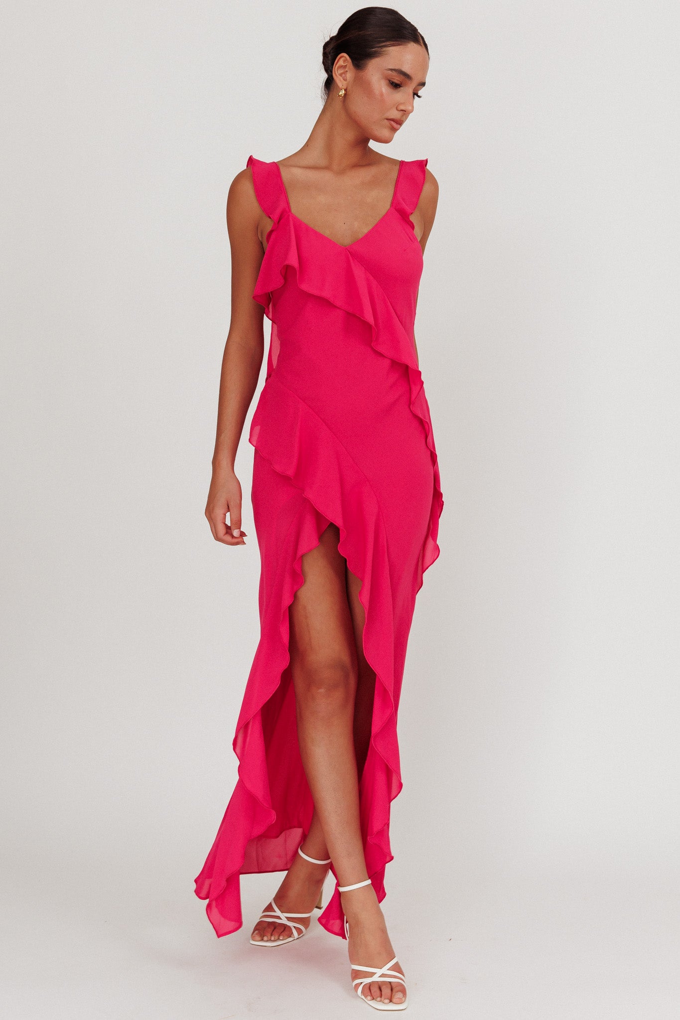 Joyride Ruffle Maxi Dress Magenta by Selfie Leslie Australia