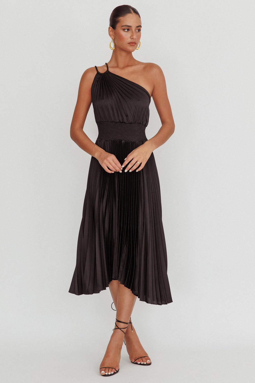 Calissa One Shoulder Pleated Midi Dress Black by Selfie Leslie Australia