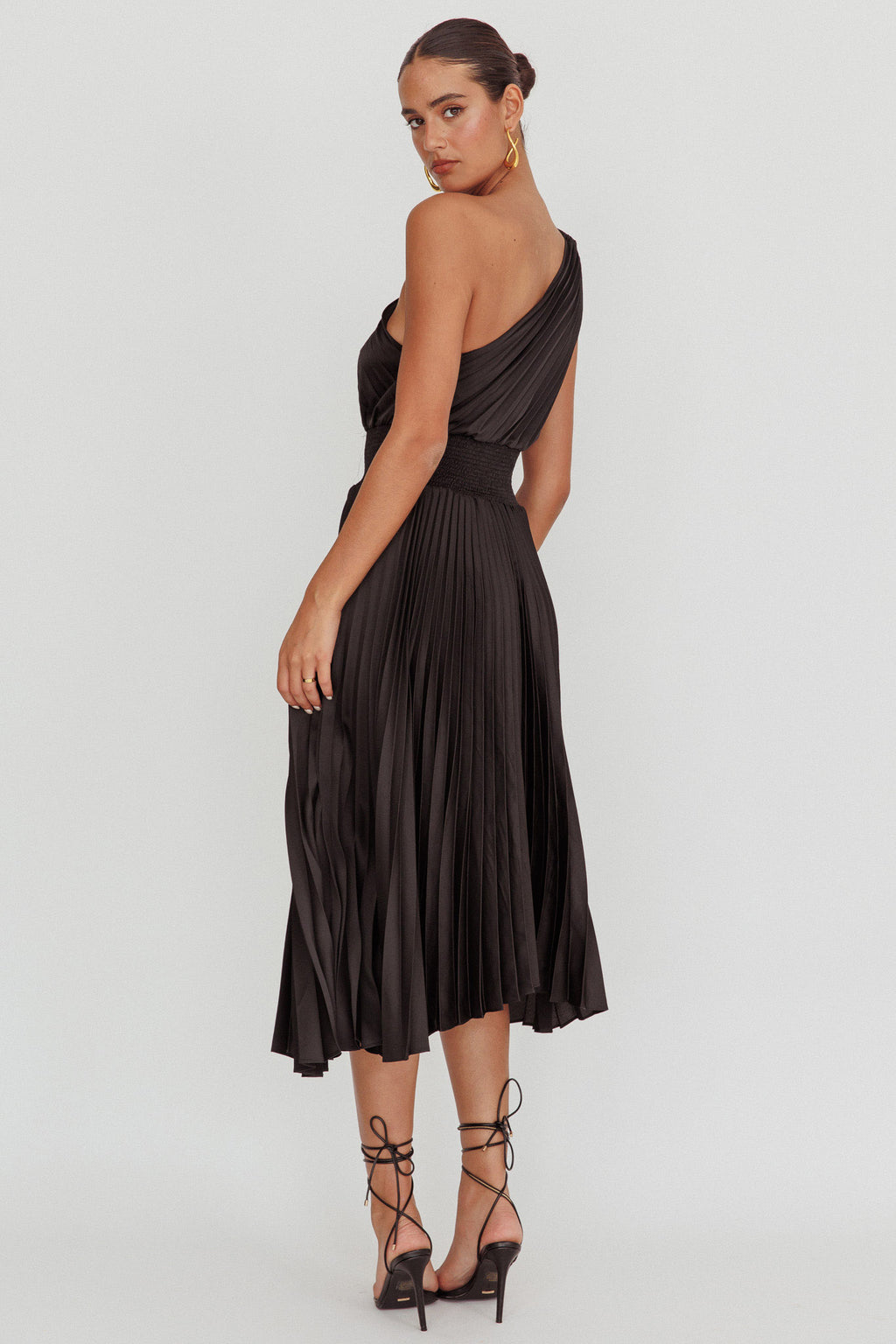 Calissa One Shoulder Pleated Midi Dress Black by Selfie Leslie Australia
