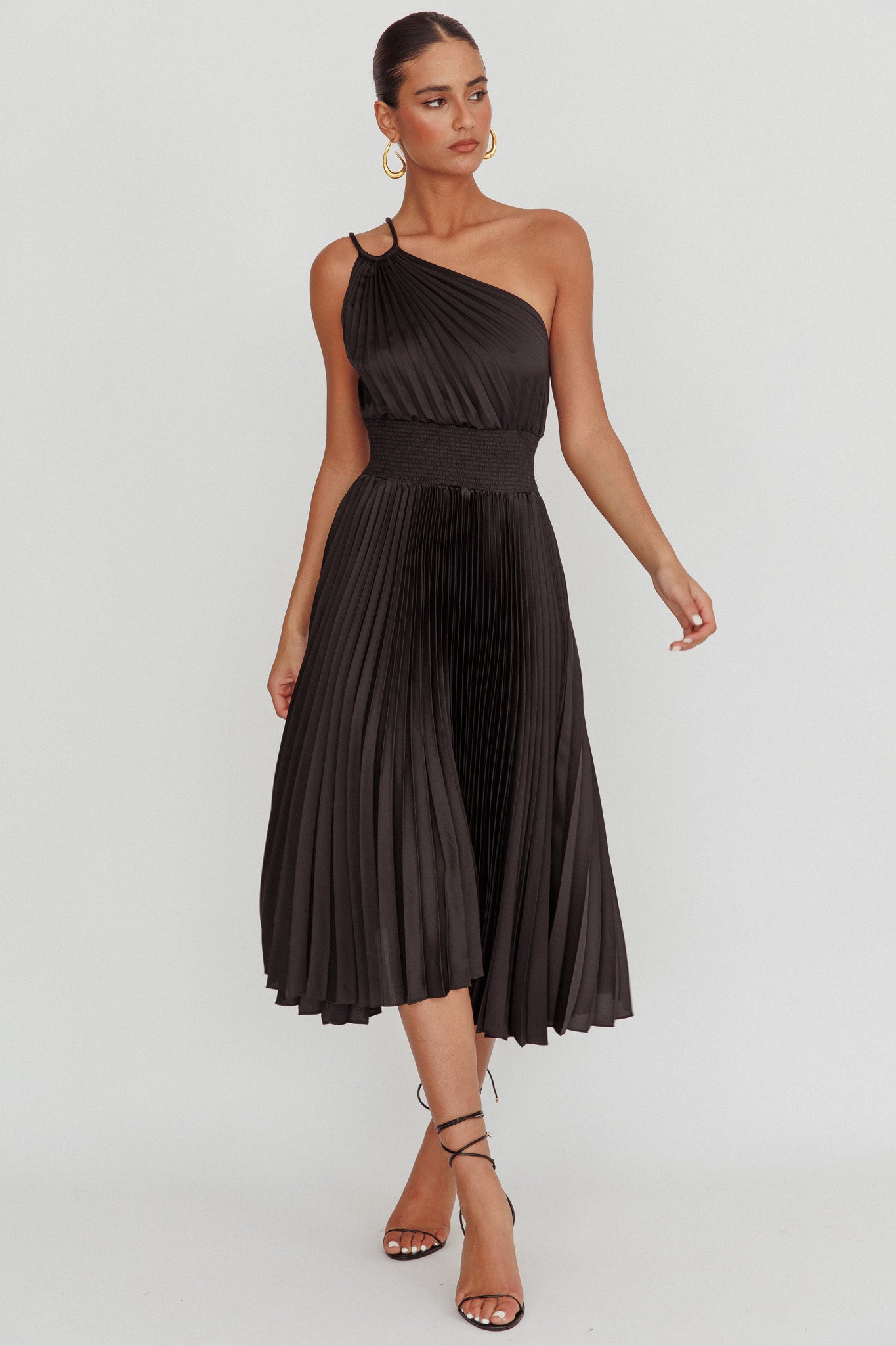 Calissa One Shoulder Pleated Midi Dress Black by Selfie Leslie Australia