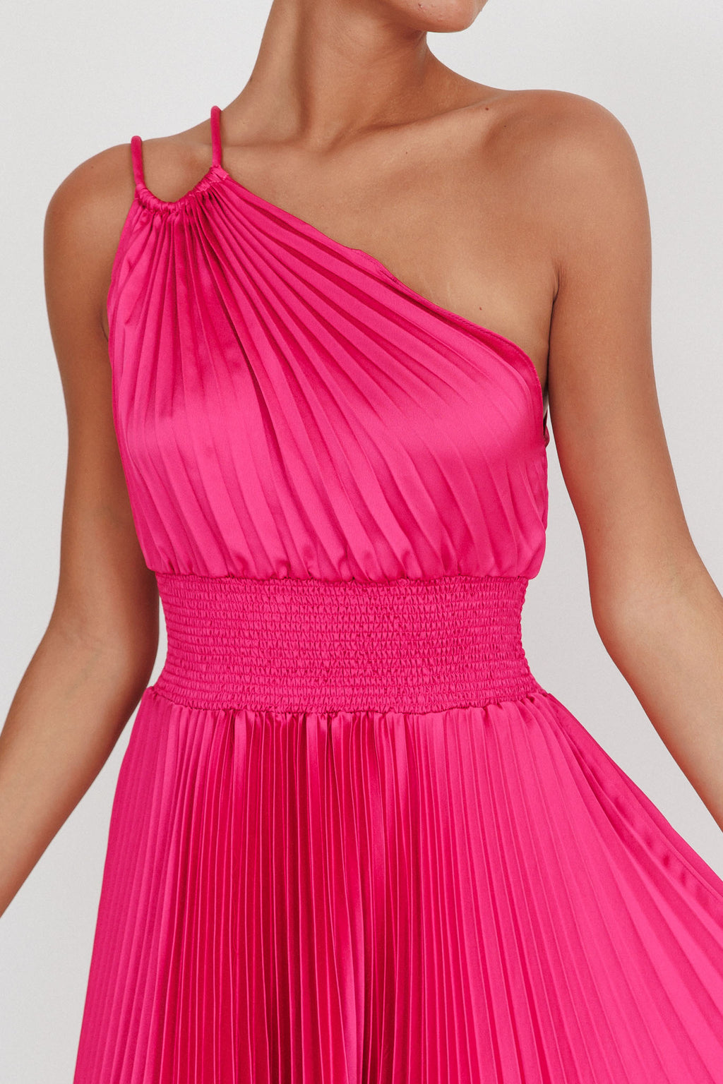Calissa One Shoulder Pleated Midi Dress Magenta by Selfie Leslie Australia
