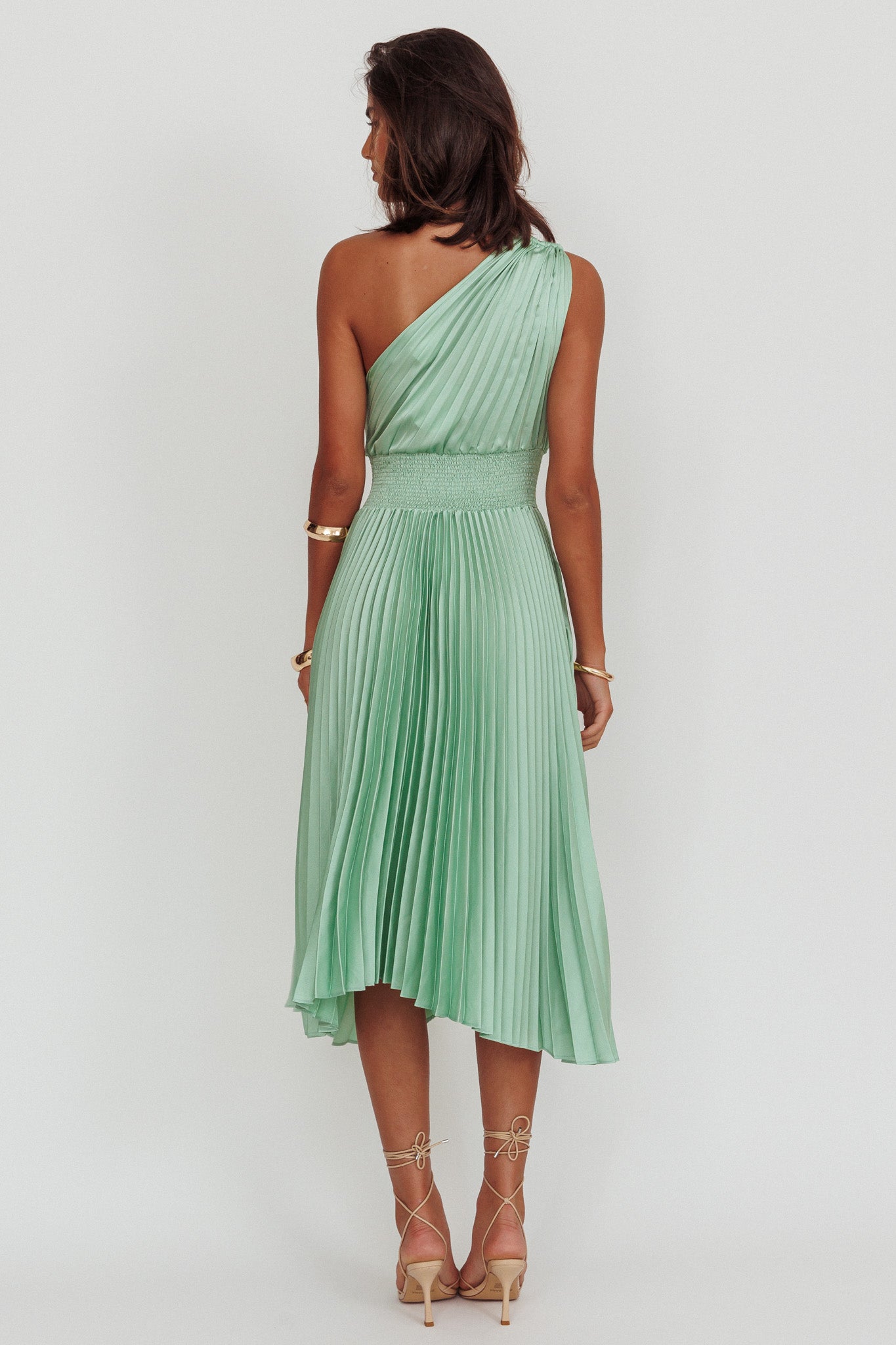Calissa One Shoulder Pleated Midi Dress Sage by Selfie Leslie Australia