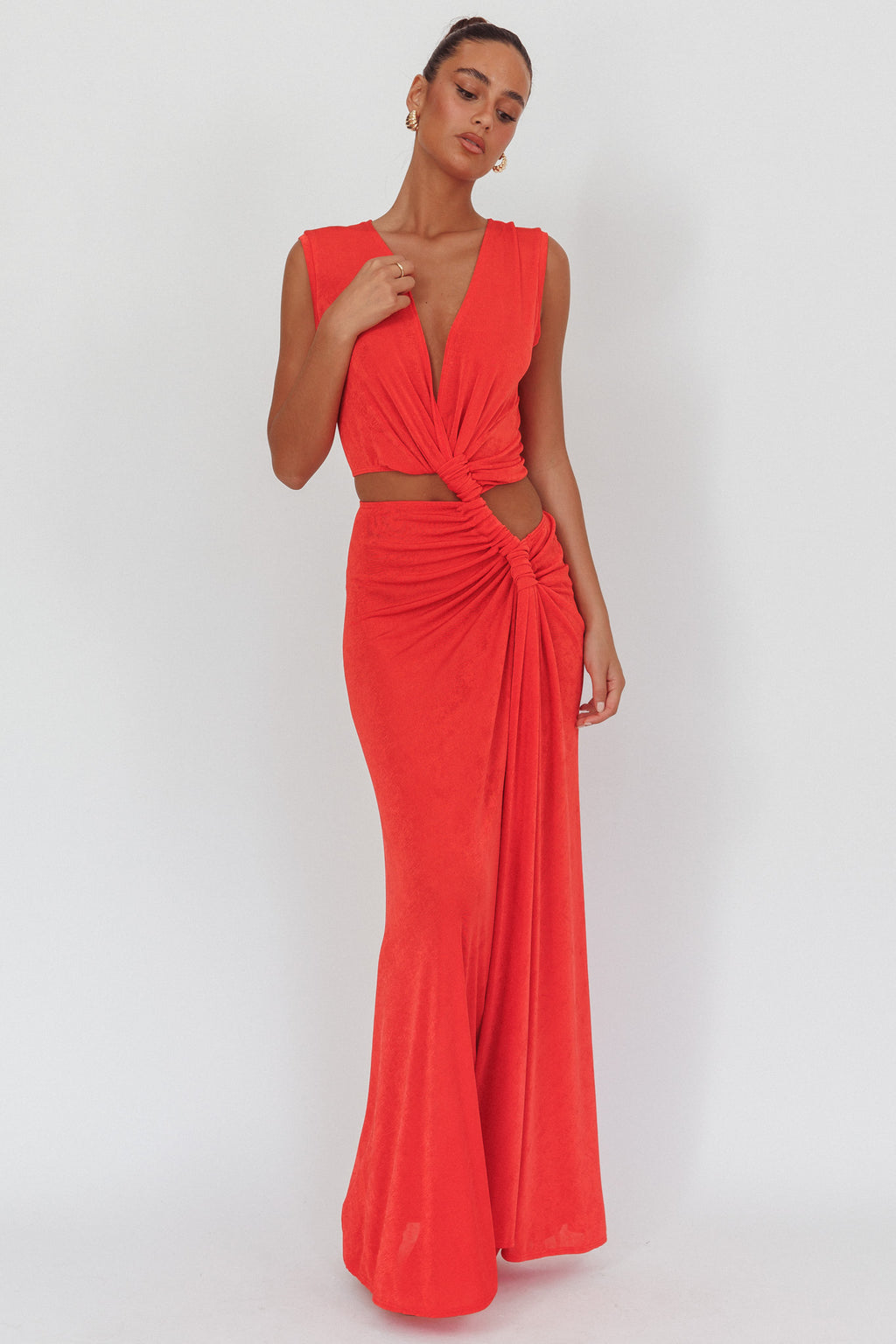 Mimosa Twist Waist Maxi Dress Coral by Selfie Leslie Australia