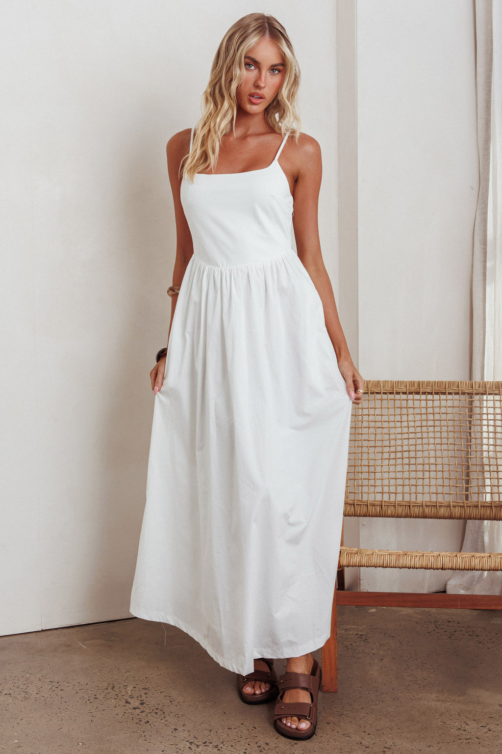 Yelizaveta Side Pocket Maxi Dress White by Selfie Leslie Australia