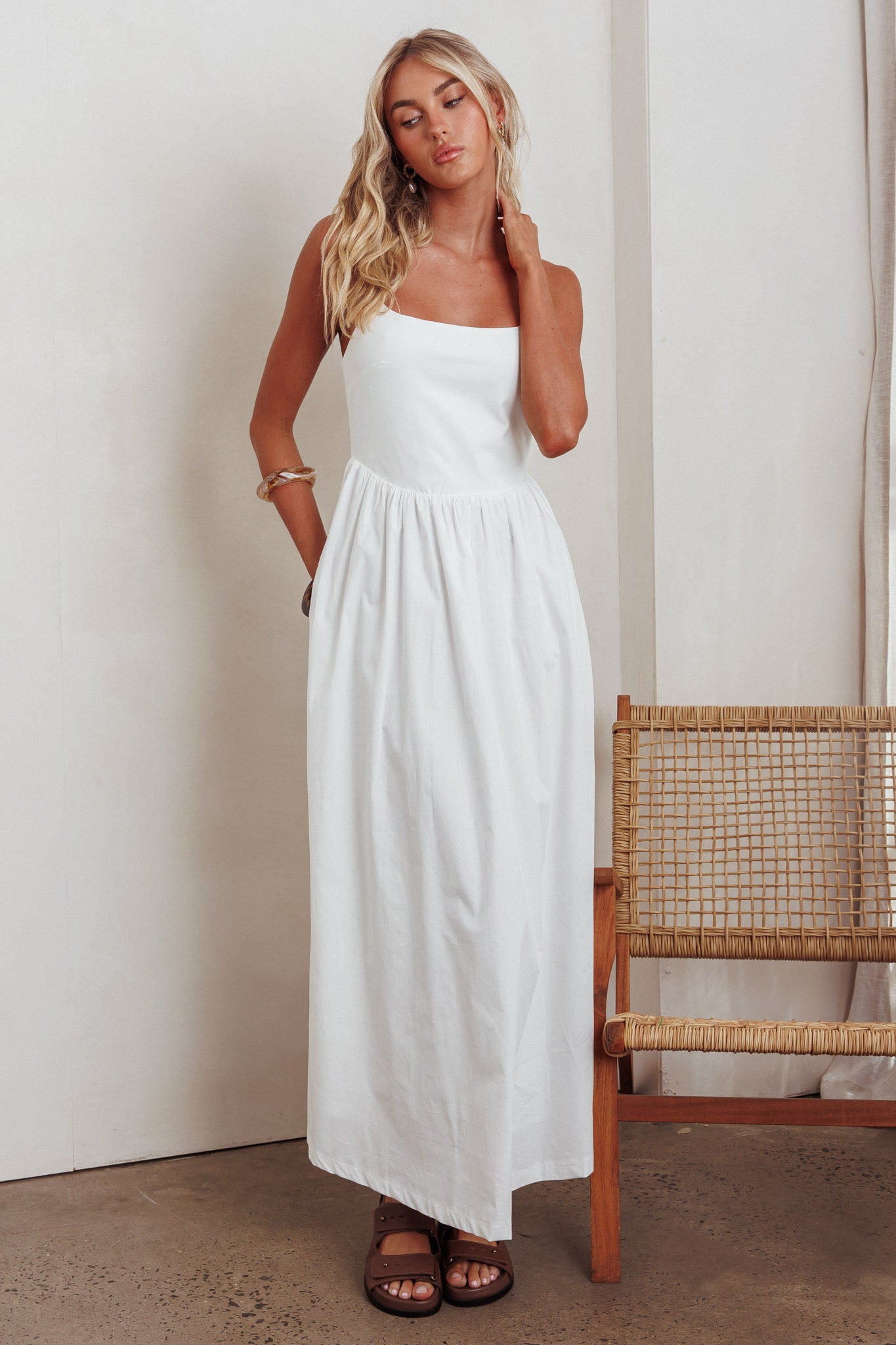 Yelizaveta Side Pocket Maxi Dress White by Selfie Leslie Australia