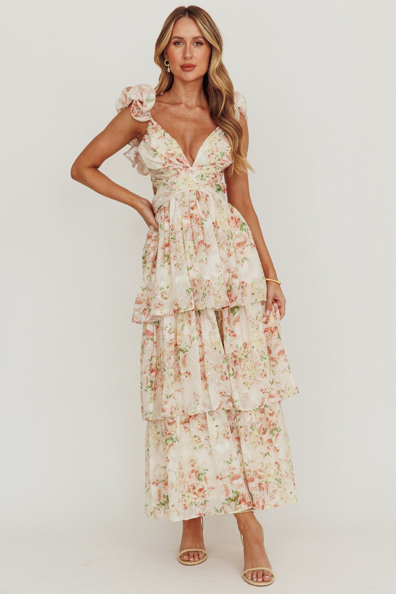 Roselle Backless Ruffle Maxi Dress Floral Multi by Selfie Leslie Australia