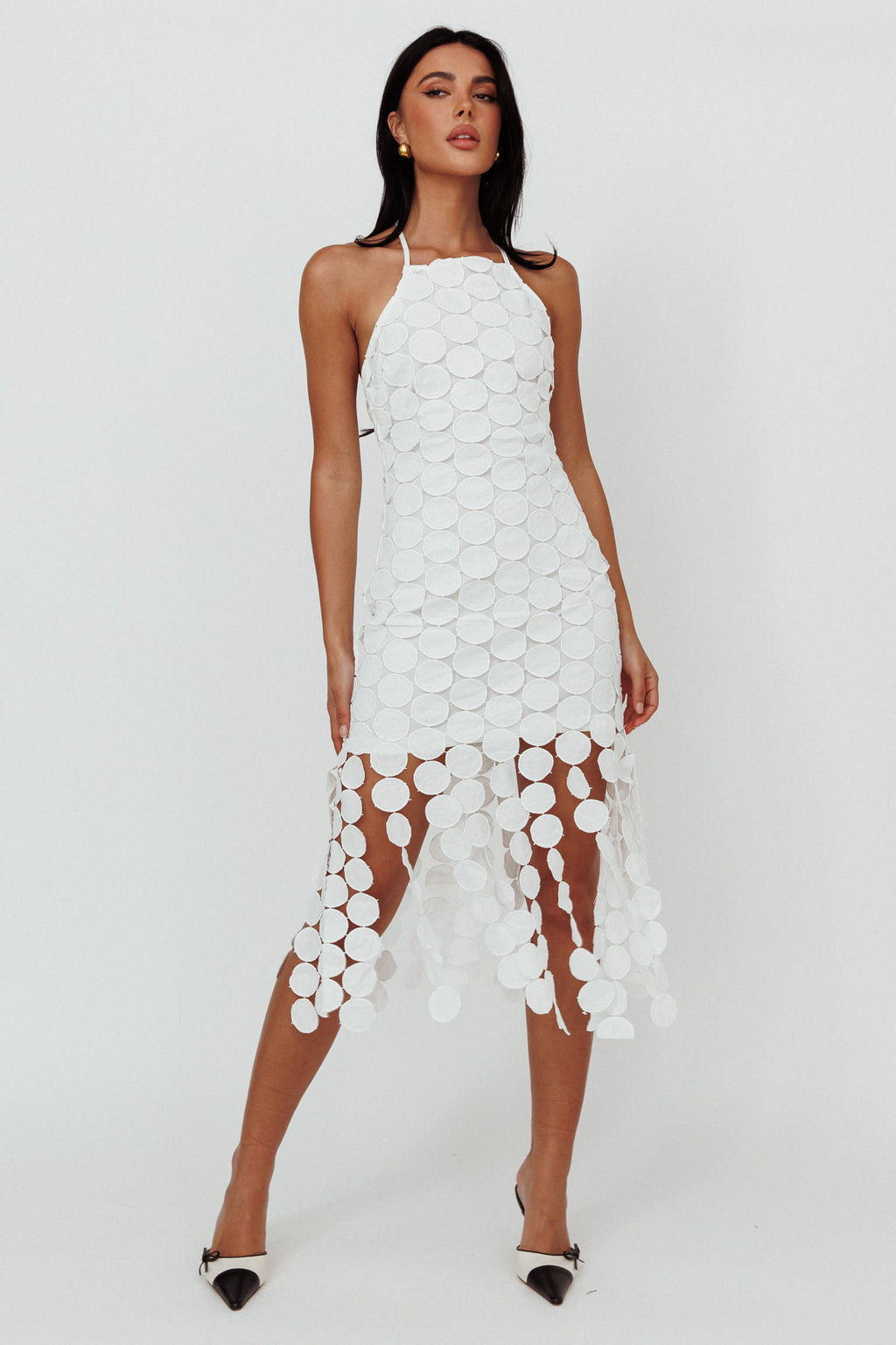 Taking Chances Halterneck Circle Mini Dress White by Selfie Leslie Australia