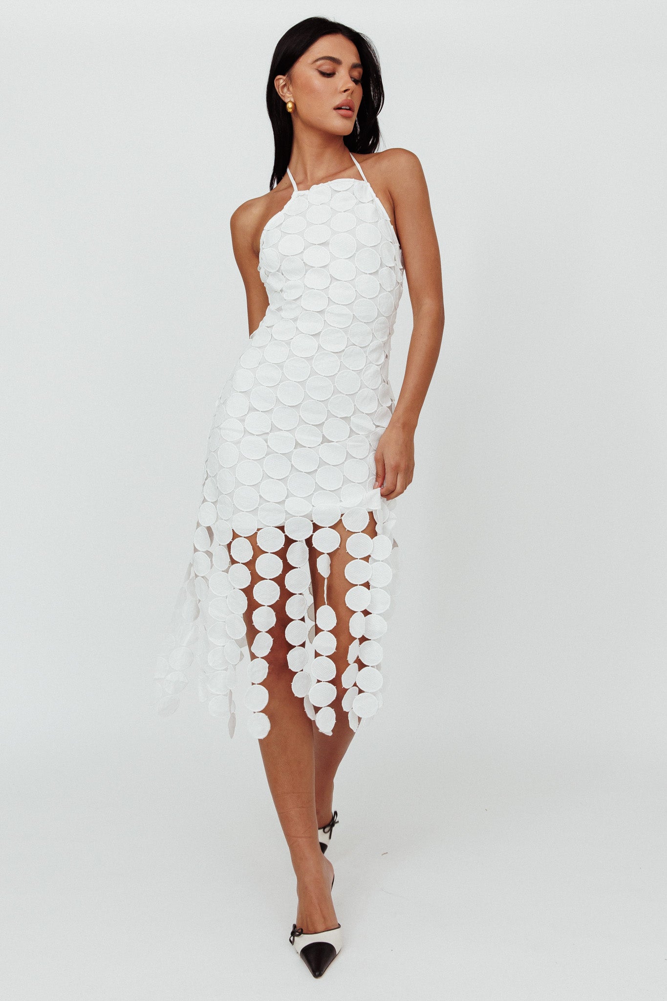 Taking Chances Halterneck Circle Mini Dress White by Selfie Leslie Australia
