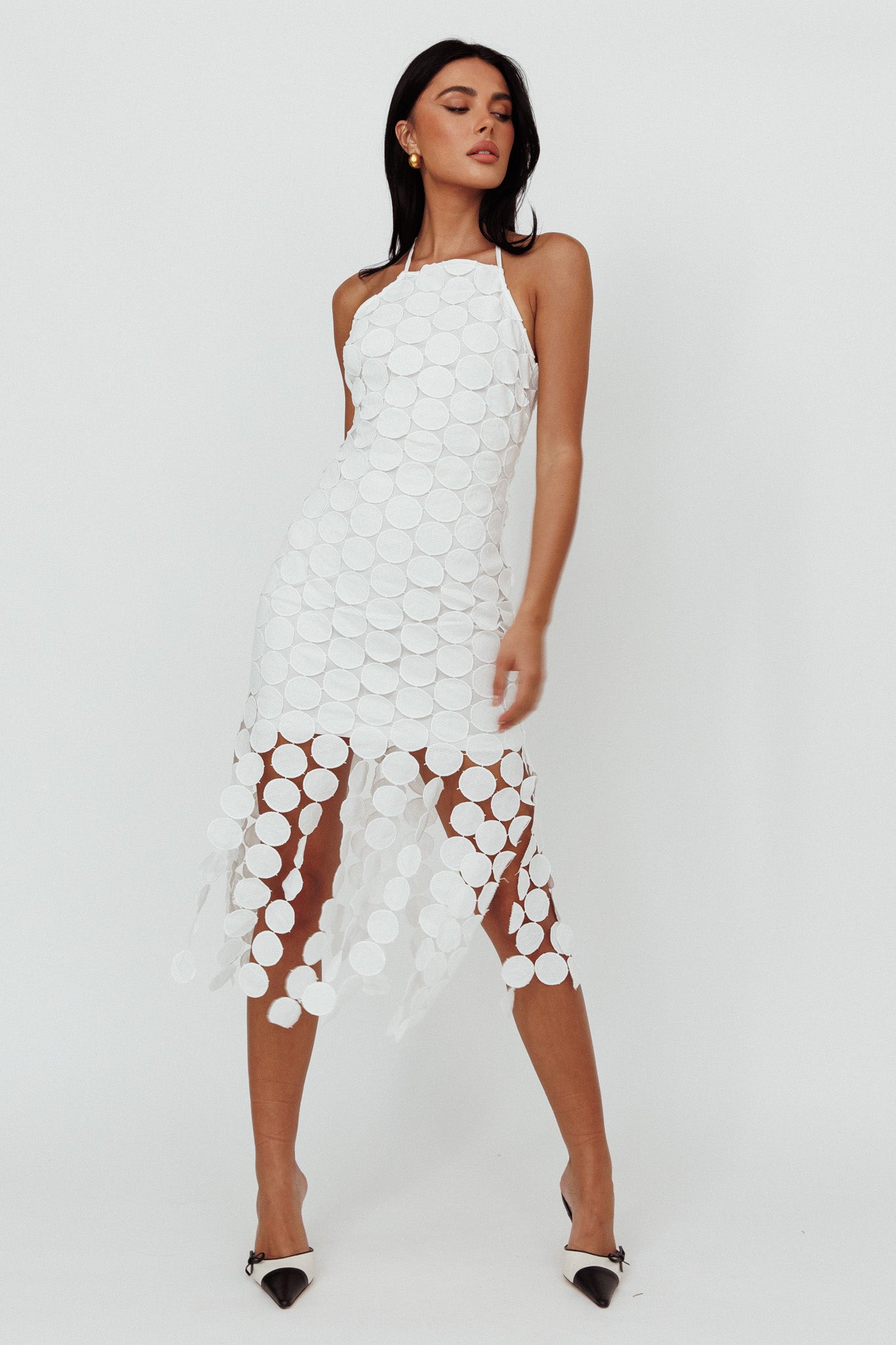 Taking Chances Halterneck Circle Mini Dress White by Selfie Leslie Australia
