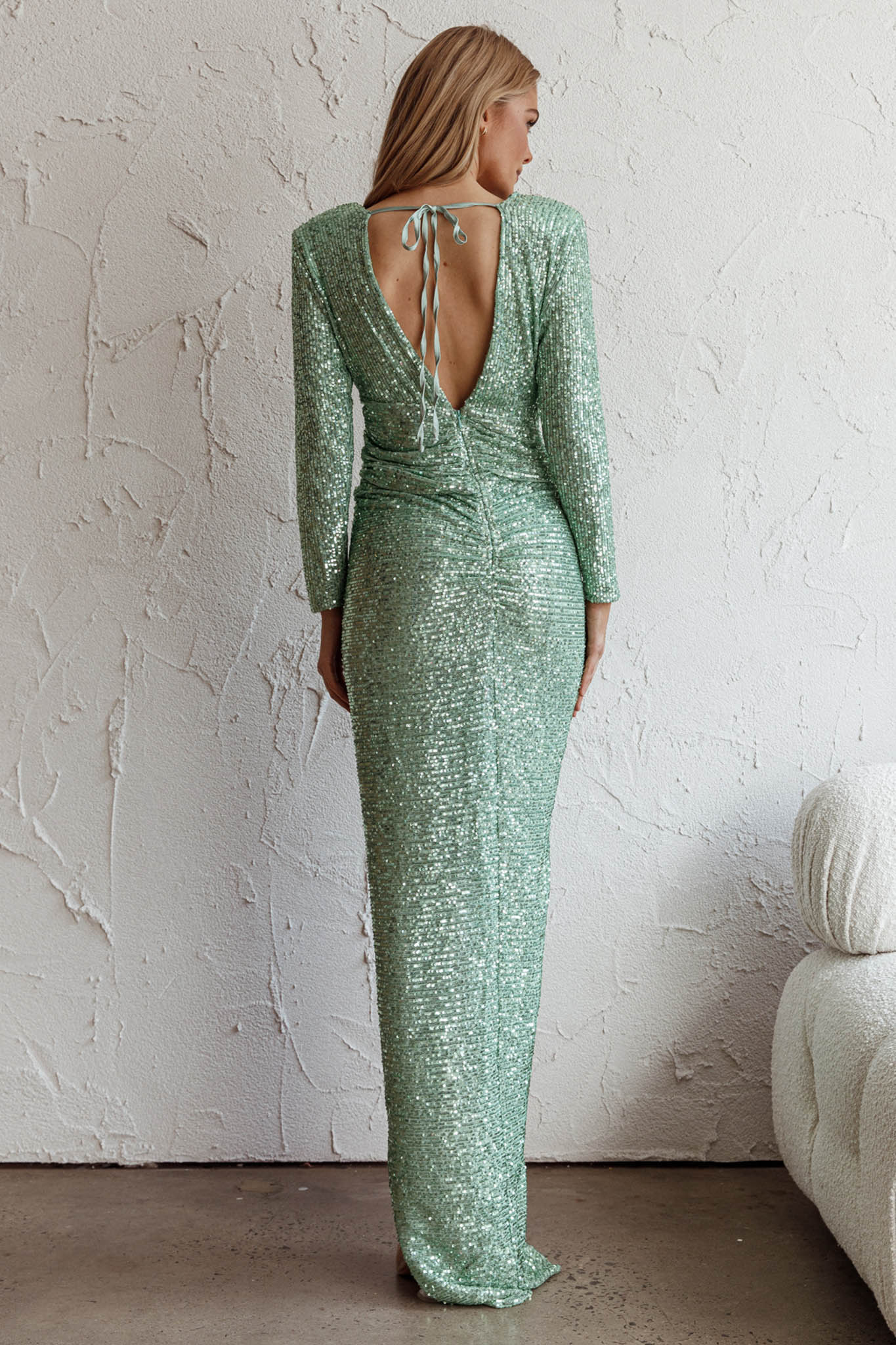 Adele Long Sleeve Sequin Maxi Dress Mint by Selfie Leslie Australia