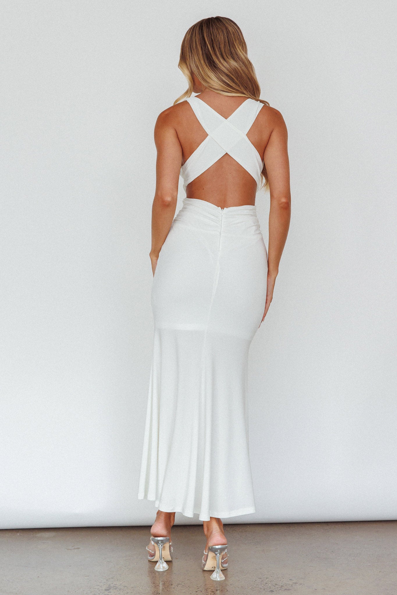 Alethia Cross Back Midi Dress White by Selfie Leslie Australia