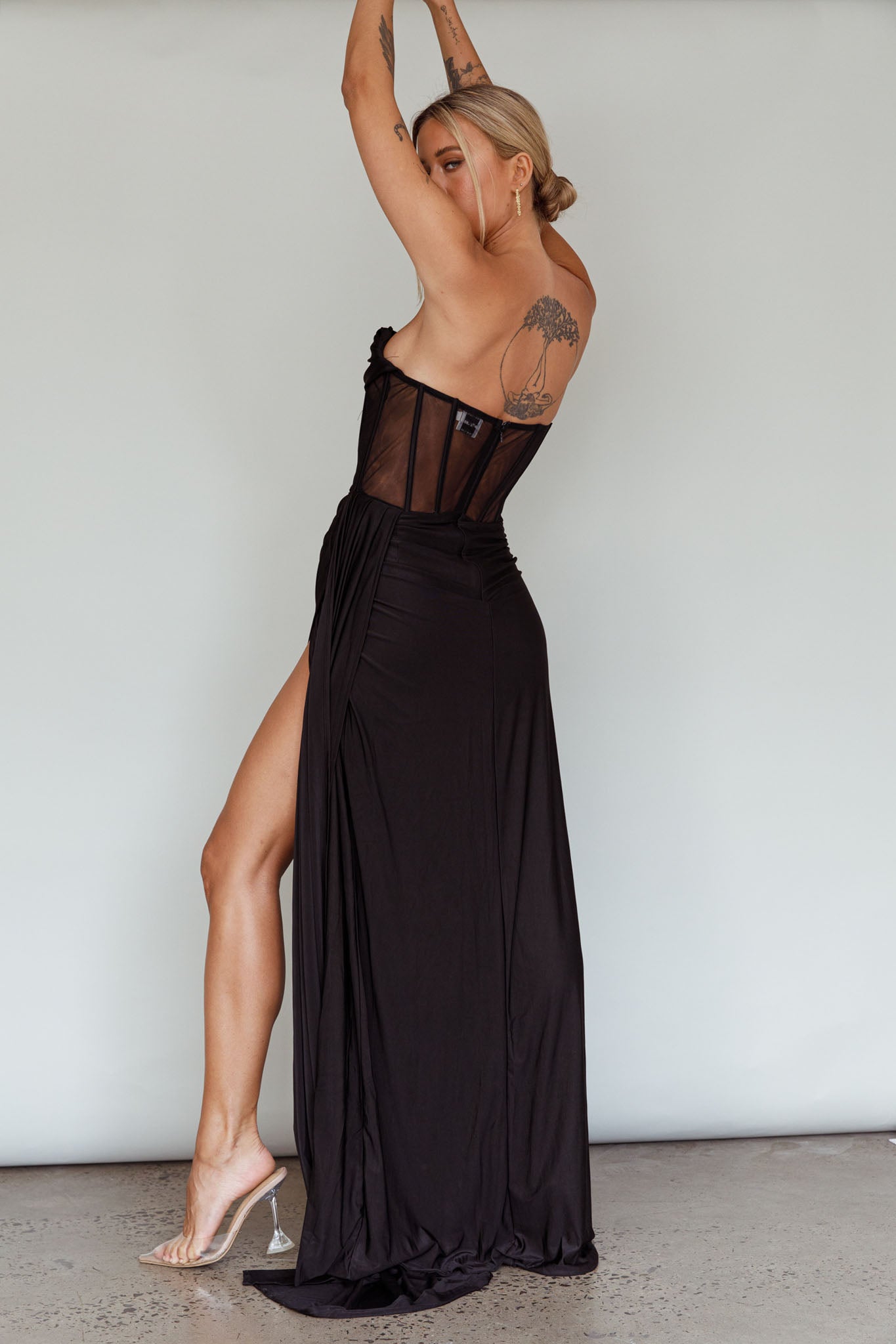 Aysha Strapless Split Maxi Dress Black by Selfie Leslie Australia