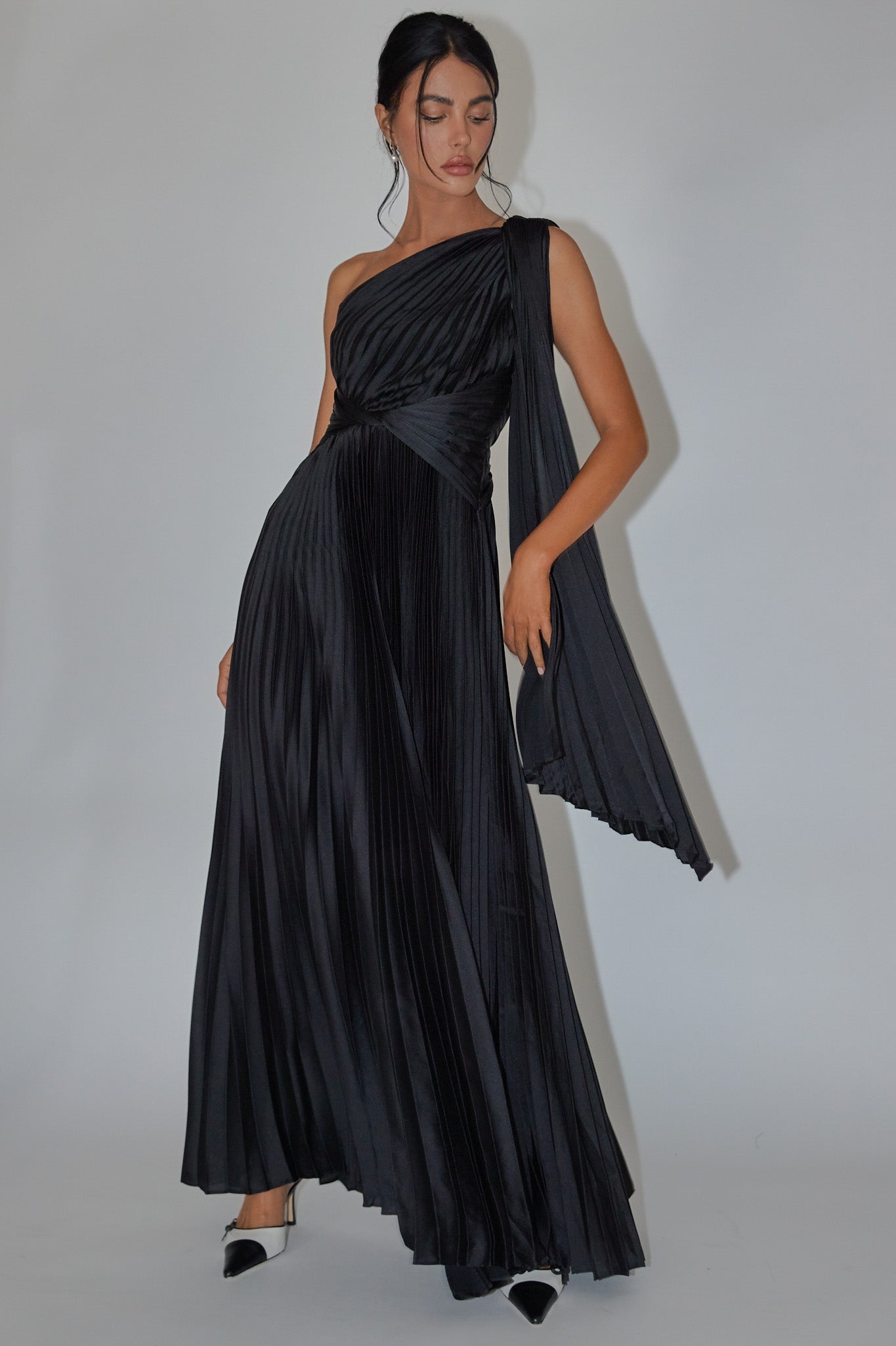 Shop the Laxmi Accordion Pleat Maxi Dress Black