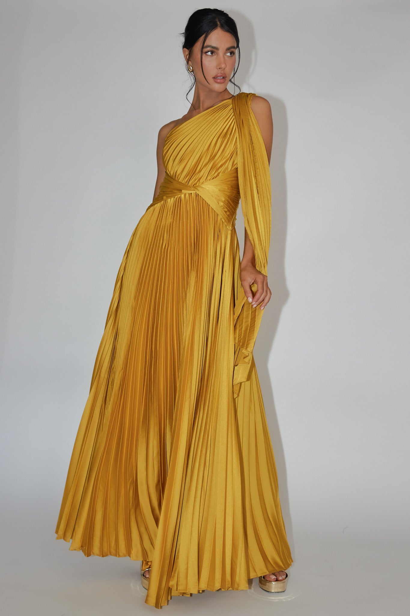 Laxmi Accordion Pleat Maxi Dress Moss by Selfie Leslie Australia