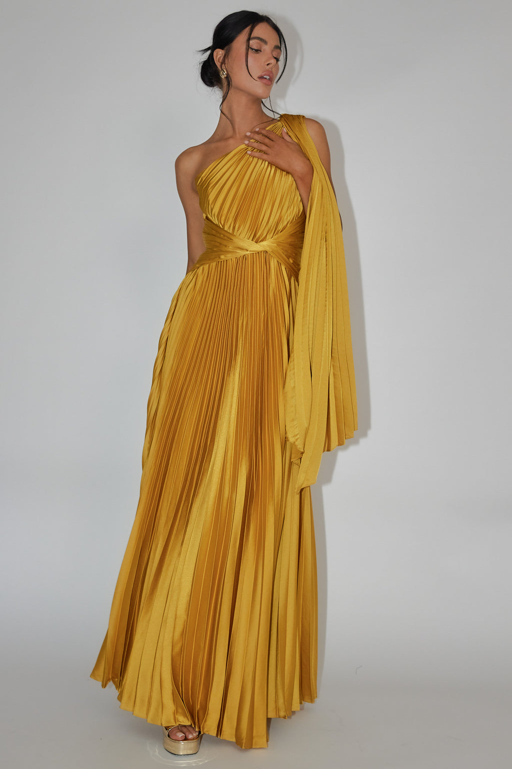 Laxmi Accordion Pleat Maxi Dress Moss by Selfie Leslie Australia