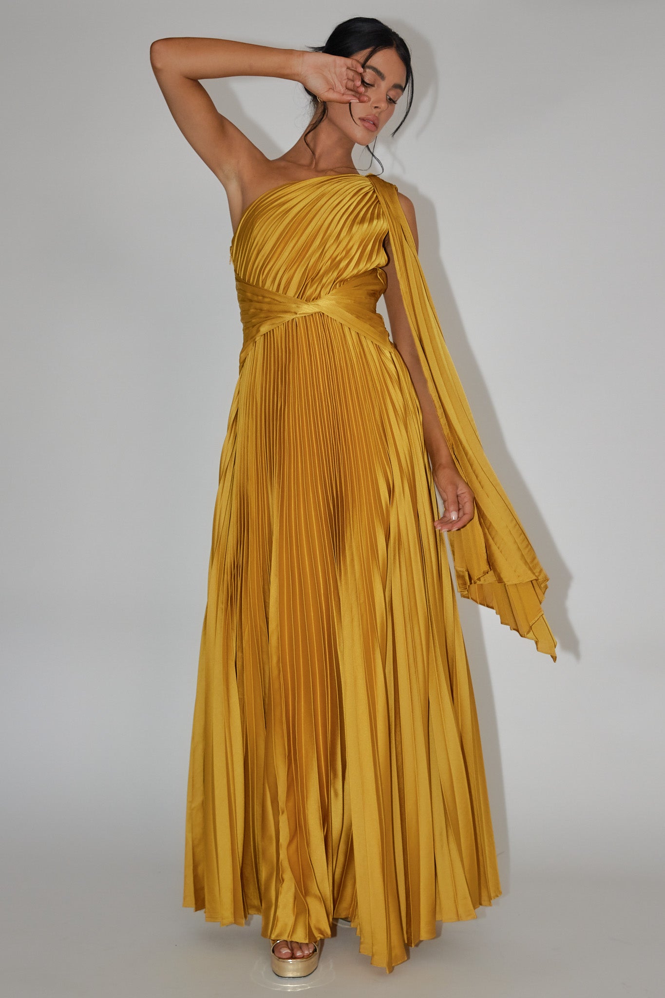 Laxmi Accordion Pleat Maxi Dress Moss by Selfie Leslie Australia