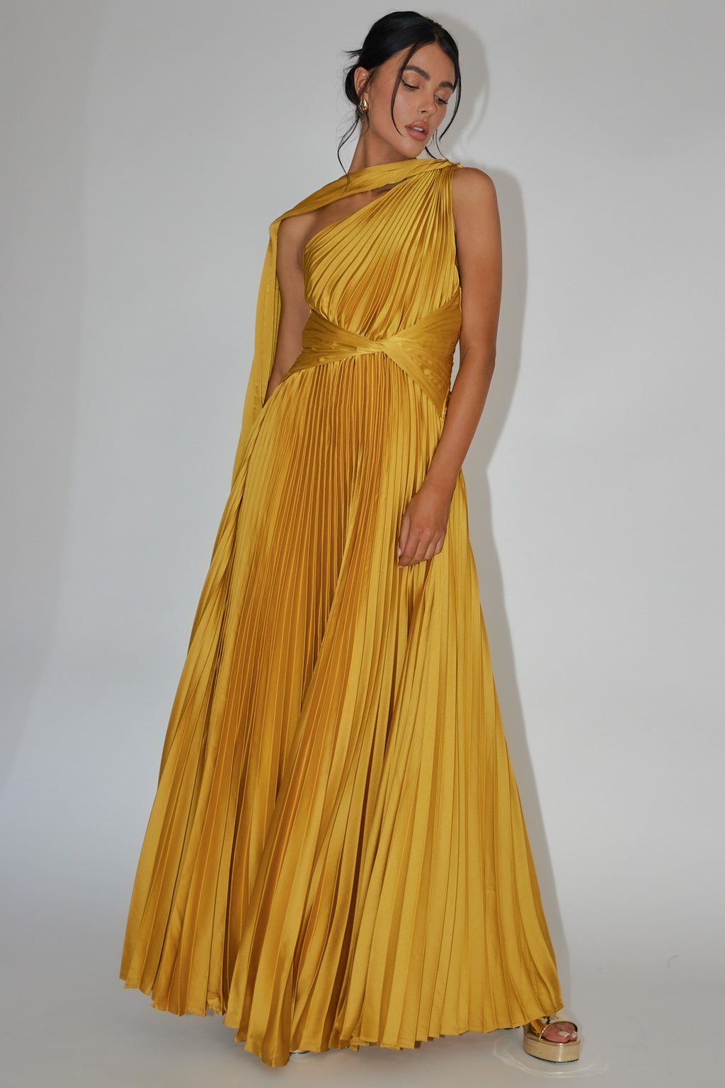 Laxmi Accordion Pleat Maxi Dress Moss by Selfie Leslie Australia