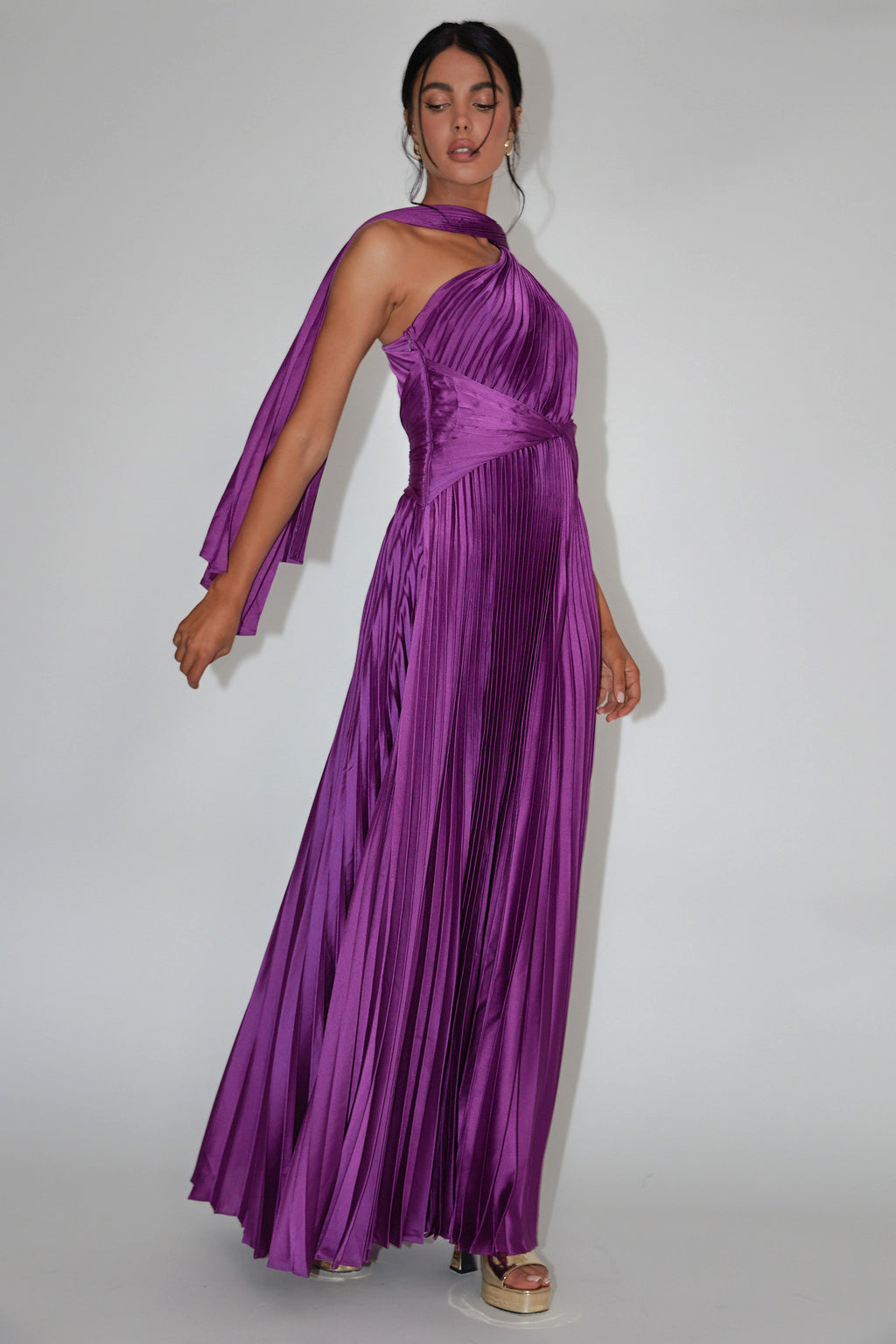 Laxmi Accordion Pleat Maxi Dress Purple by Selfie Leslie Australia