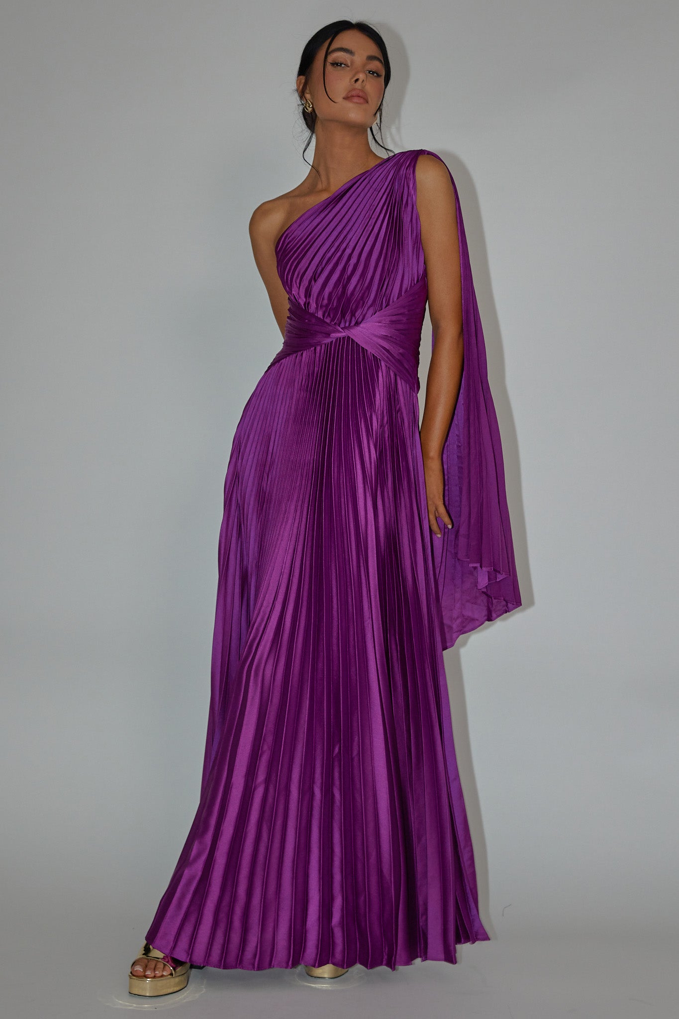 Laxmi Accordion Pleat Maxi Dress Purple by Selfie Leslie Australia