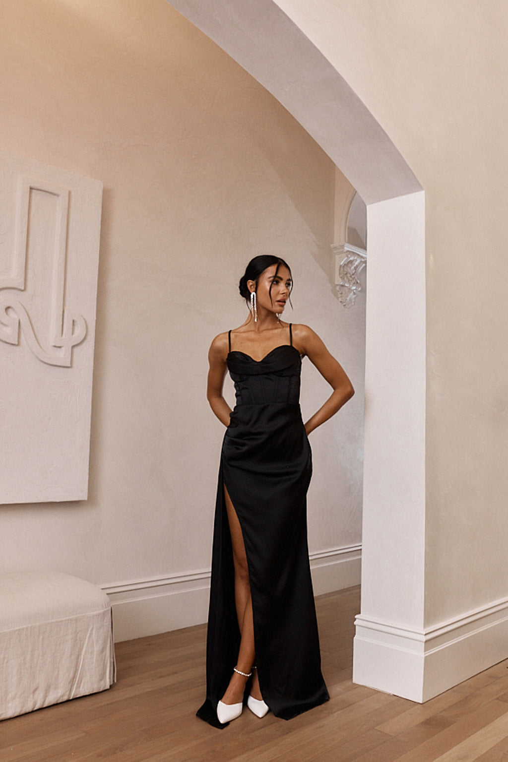 Secret Sweetheart Neckline Split Maxi Dress Black by Selfie Leslie Australia