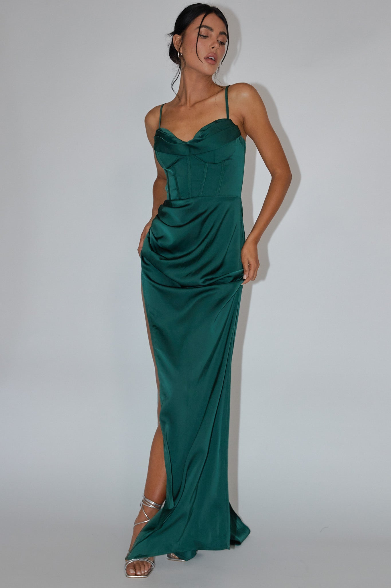 Secret Sweetheart Neckline Split Maxi Dress Hunter Green by Selfie Leslie Australia