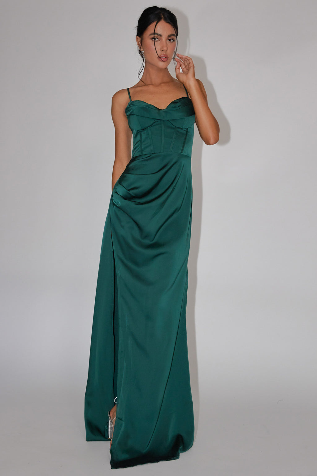 Secret Sweetheart Neckline Split Maxi Dress Hunter Green by Selfie Leslie Australia