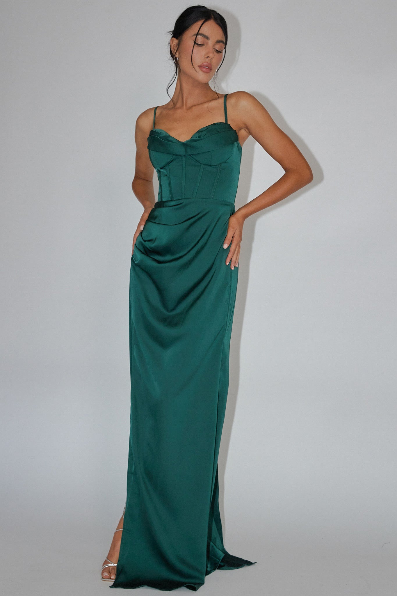 Secret Sweetheart Neckline Split Maxi Dress Hunter Green by Selfie Leslie Australia
