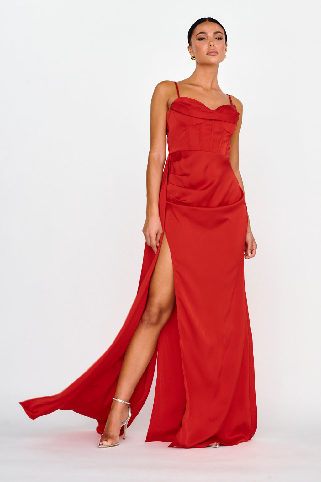 Secret Sweetheart Neckline Split Maxi Dress Red by Selfie Leslie Australia