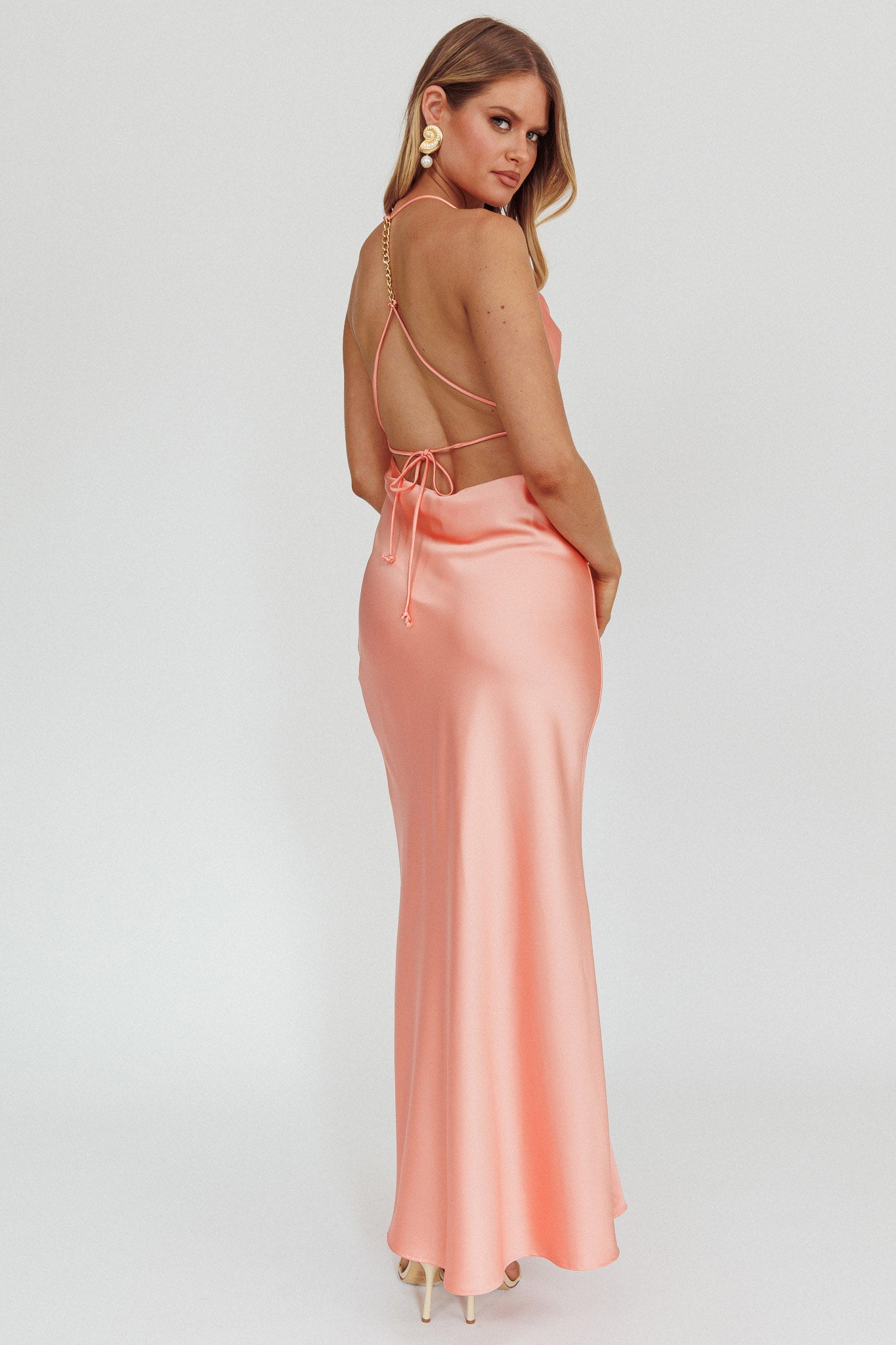 Palma Low Back Strappy Maxi Dress Peach by Selfie Leslie Australia
