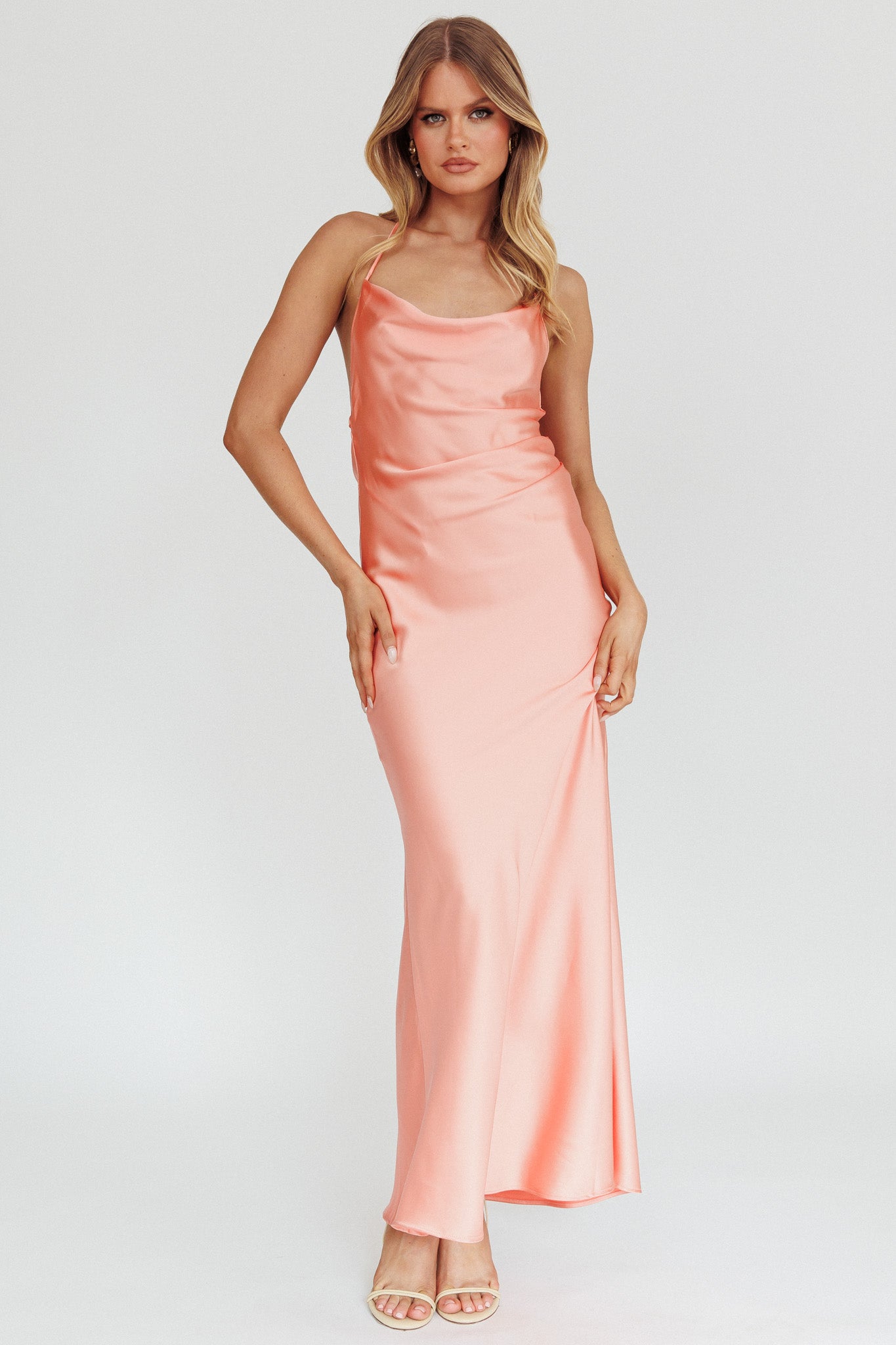 Palma Low Back Strappy Maxi Dress Peach by Selfie Leslie Australia