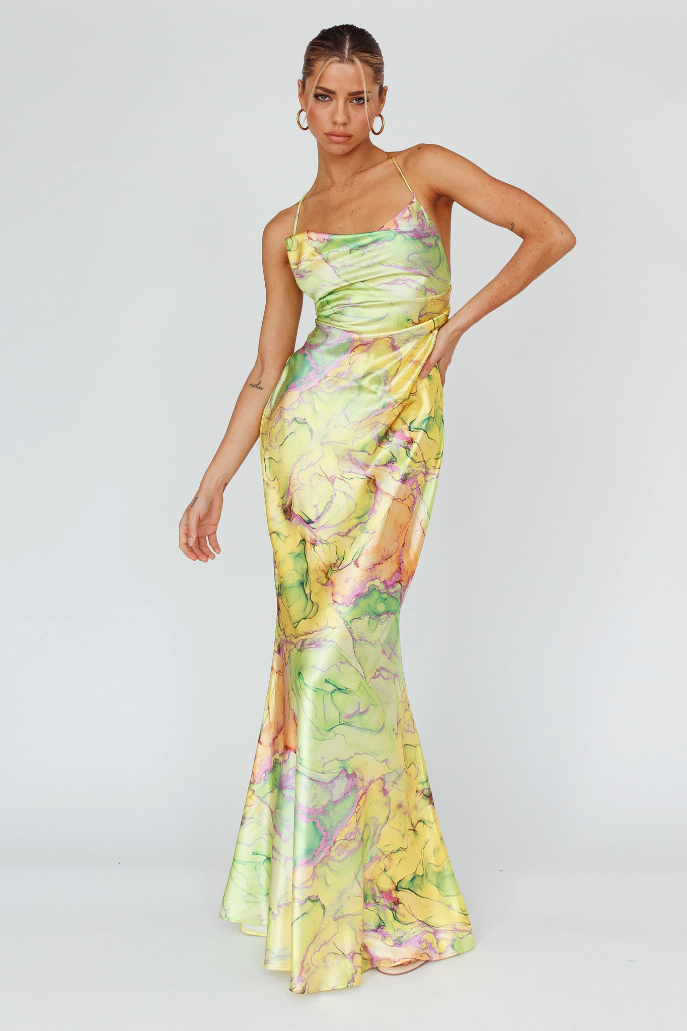 Bailey Strappy Chain Back Maxi Dress Lime by Selfie Leslie Australia