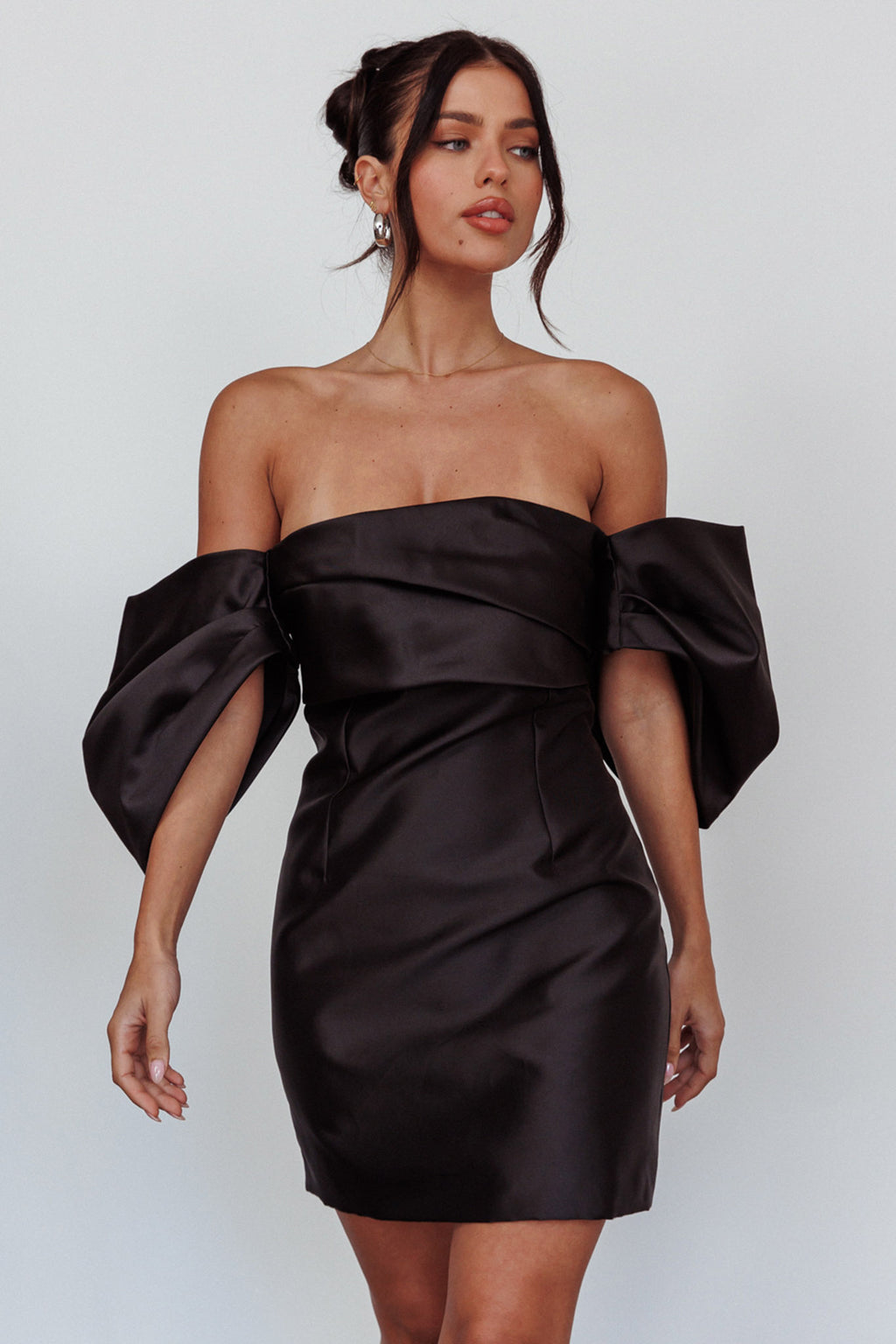Magnolia Off-Shoulder Mini Dress Black by Selfie Leslie Australia