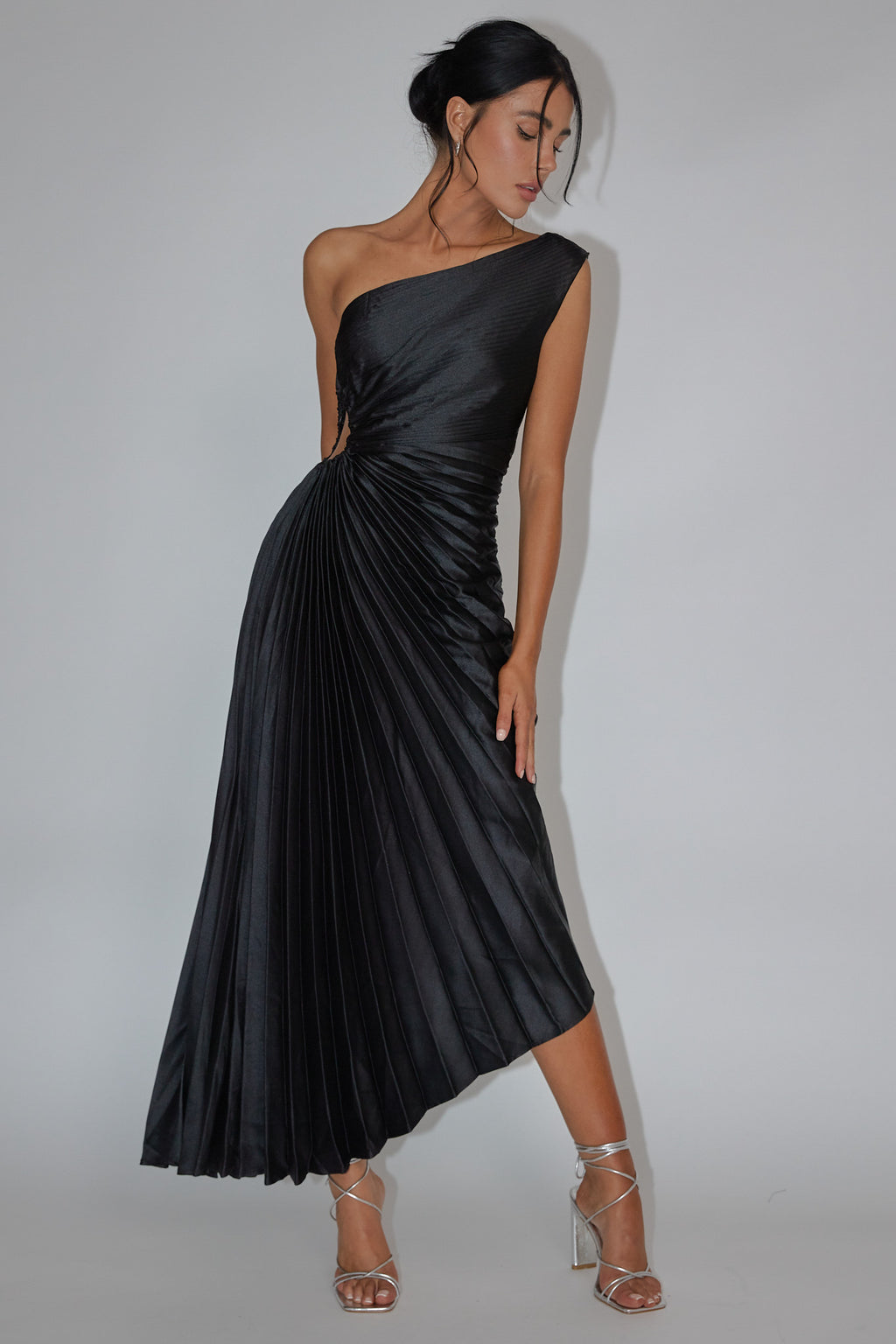 Brooklynn One-Shoulder Accordion Pleat Black by Selfie Leslie Australia